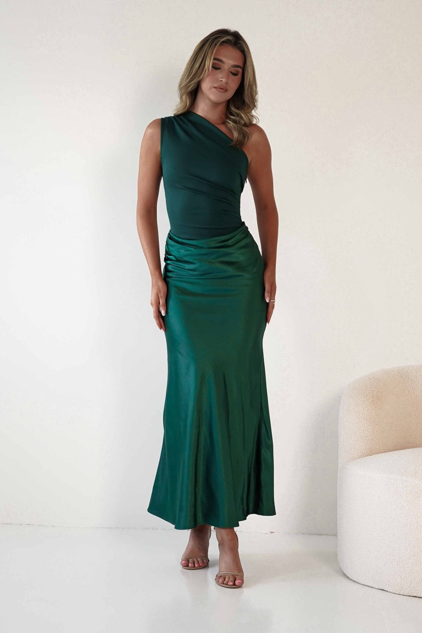 Kashia Draped Satin Maxi Dress | Emerald Green | Oh Hello Clothing | XS (6)