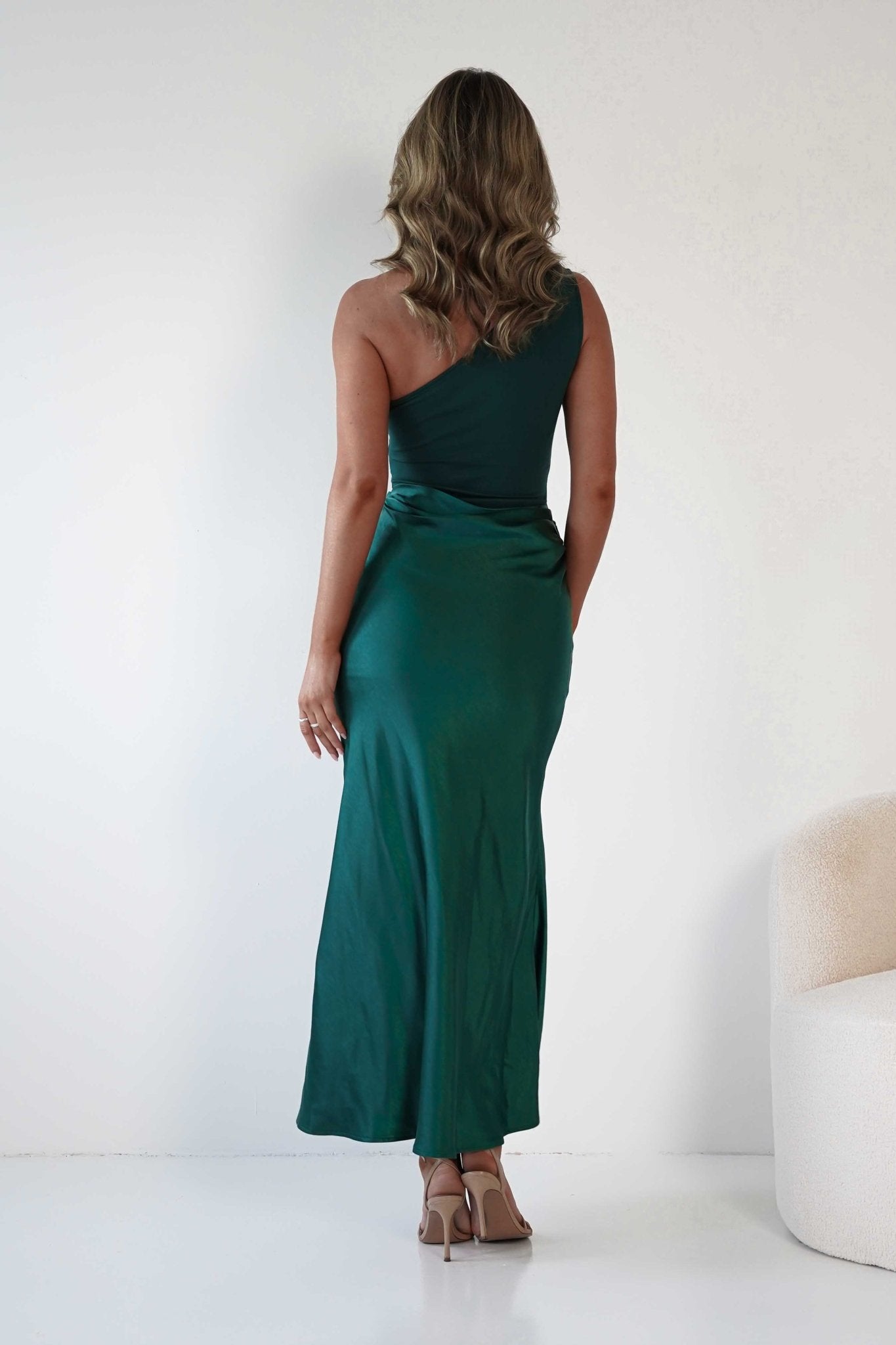 Kashia Draped Satin Maxi Dress | Emerald Green | Oh Hello Clothing | XS (6)