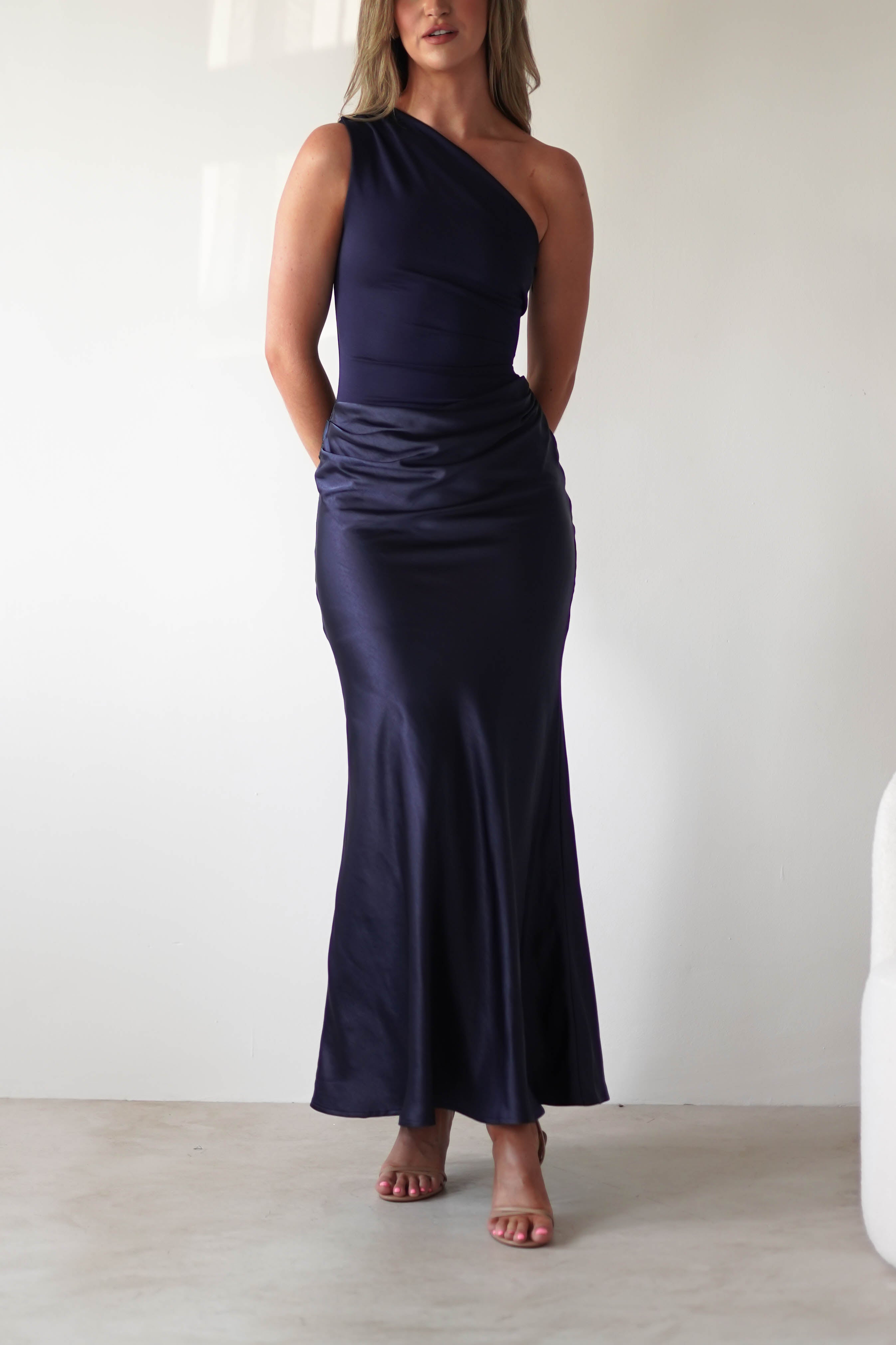 Kashia Draped Satin Maxi Dress | Navy | Oh Hello Clothing | XS (6)
