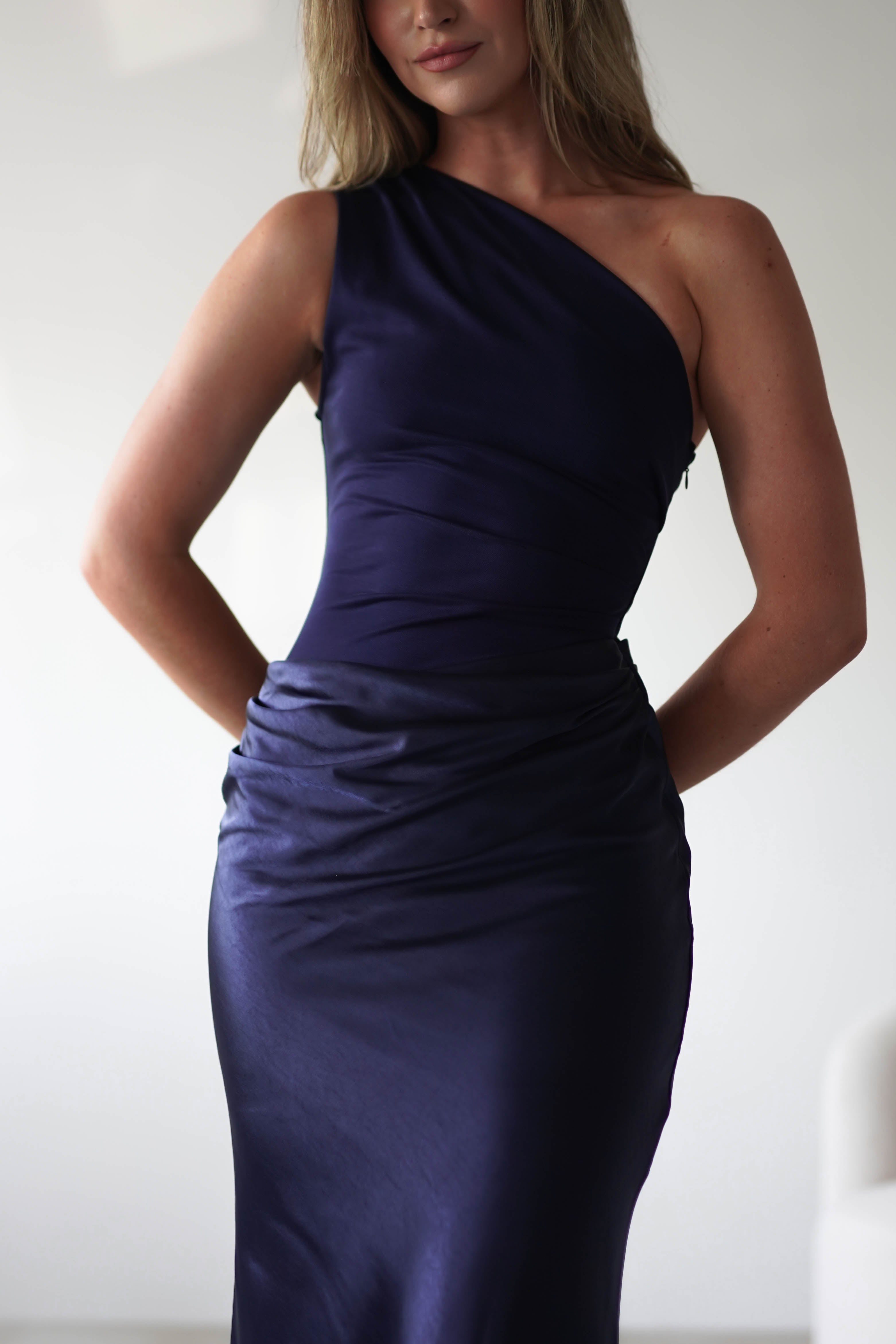 Kashia Draped Satin Maxi Dress | Navy | Oh Hello Clothing | XS (6)