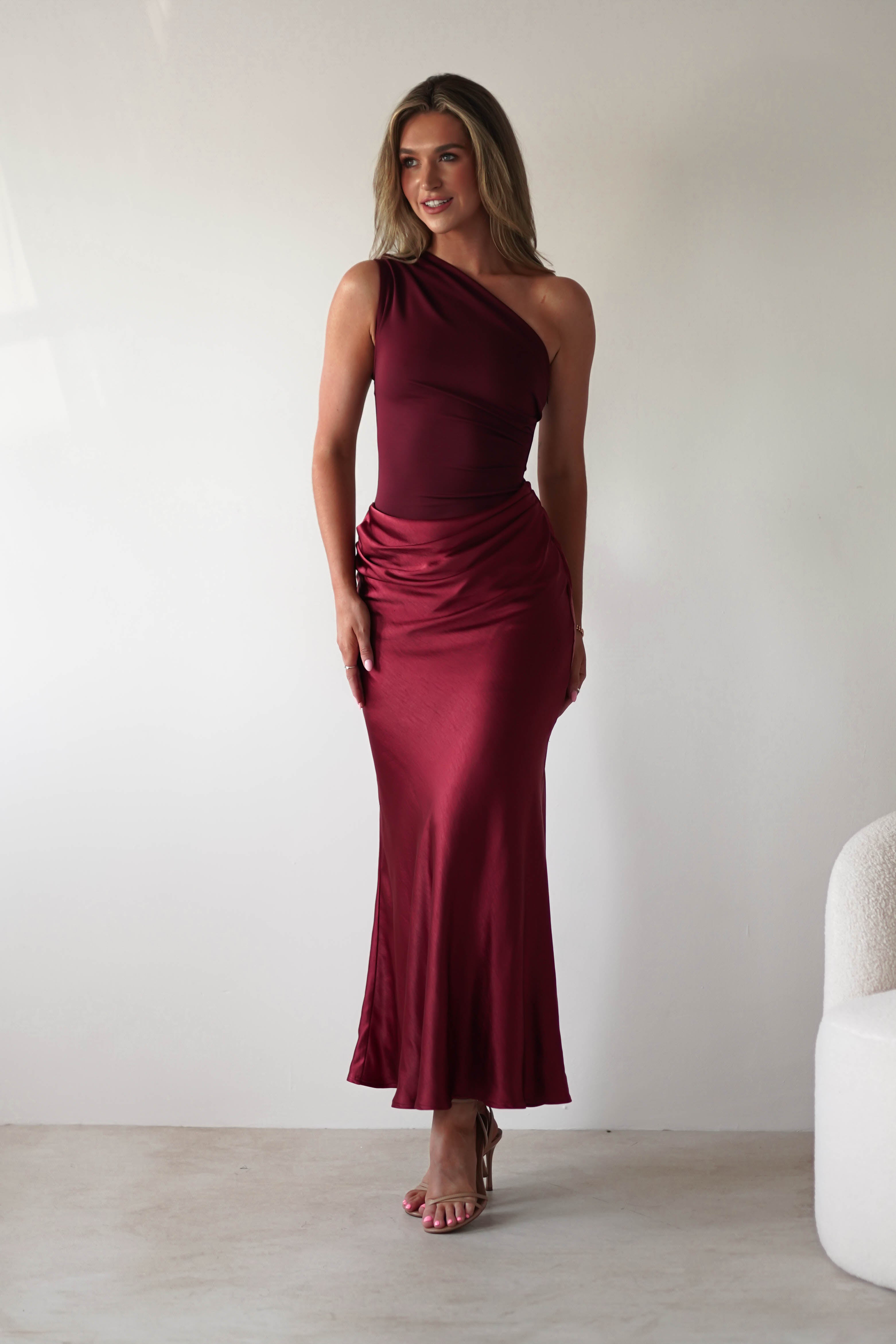 Kashia Draped Satin Maxi Dress | Wine | Oh Hello Clothing | XS (6)