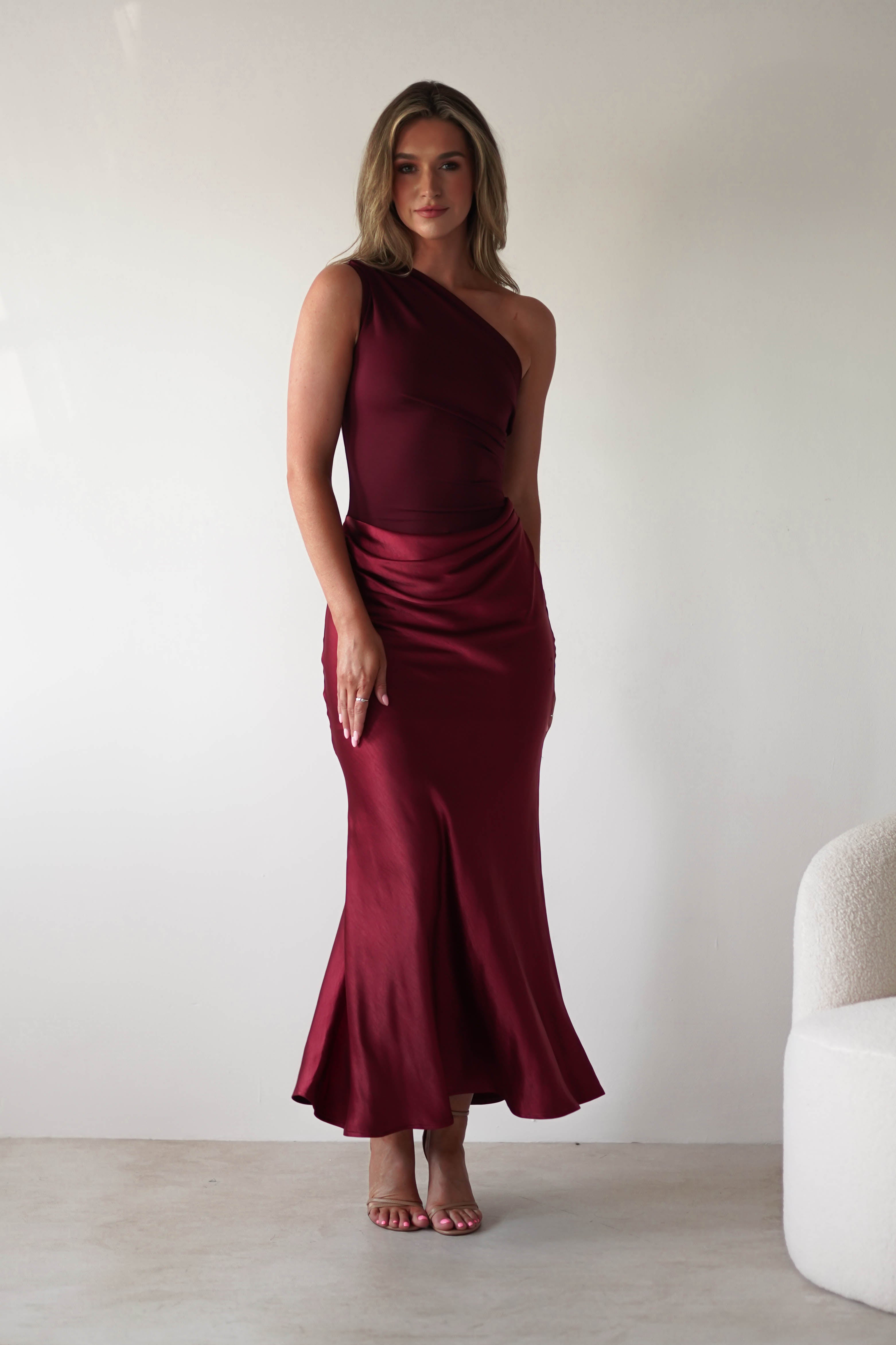 Kashia Draped Satin Maxi Dress | Wine | Oh Hello Clothing | XS (6)