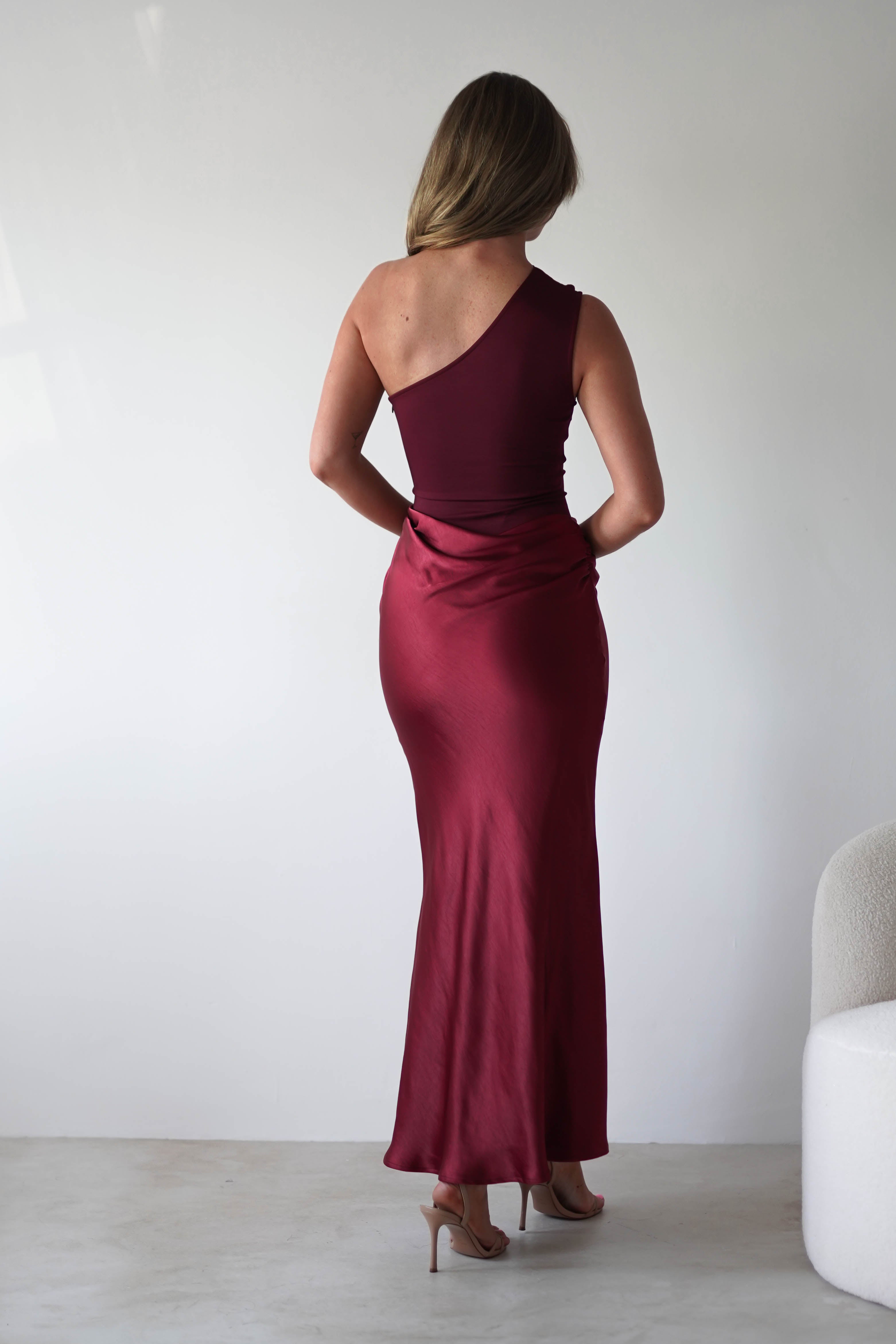 Kashia Draped Satin Maxi Dress | Wine | Oh Hello Clothing | XS (6)