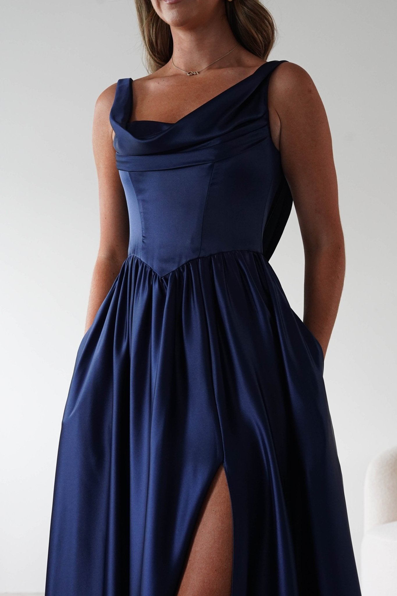 Katalia Cowl Nack Satin Gown | Royal Blue | Oh Hello Clothing | XS (6)