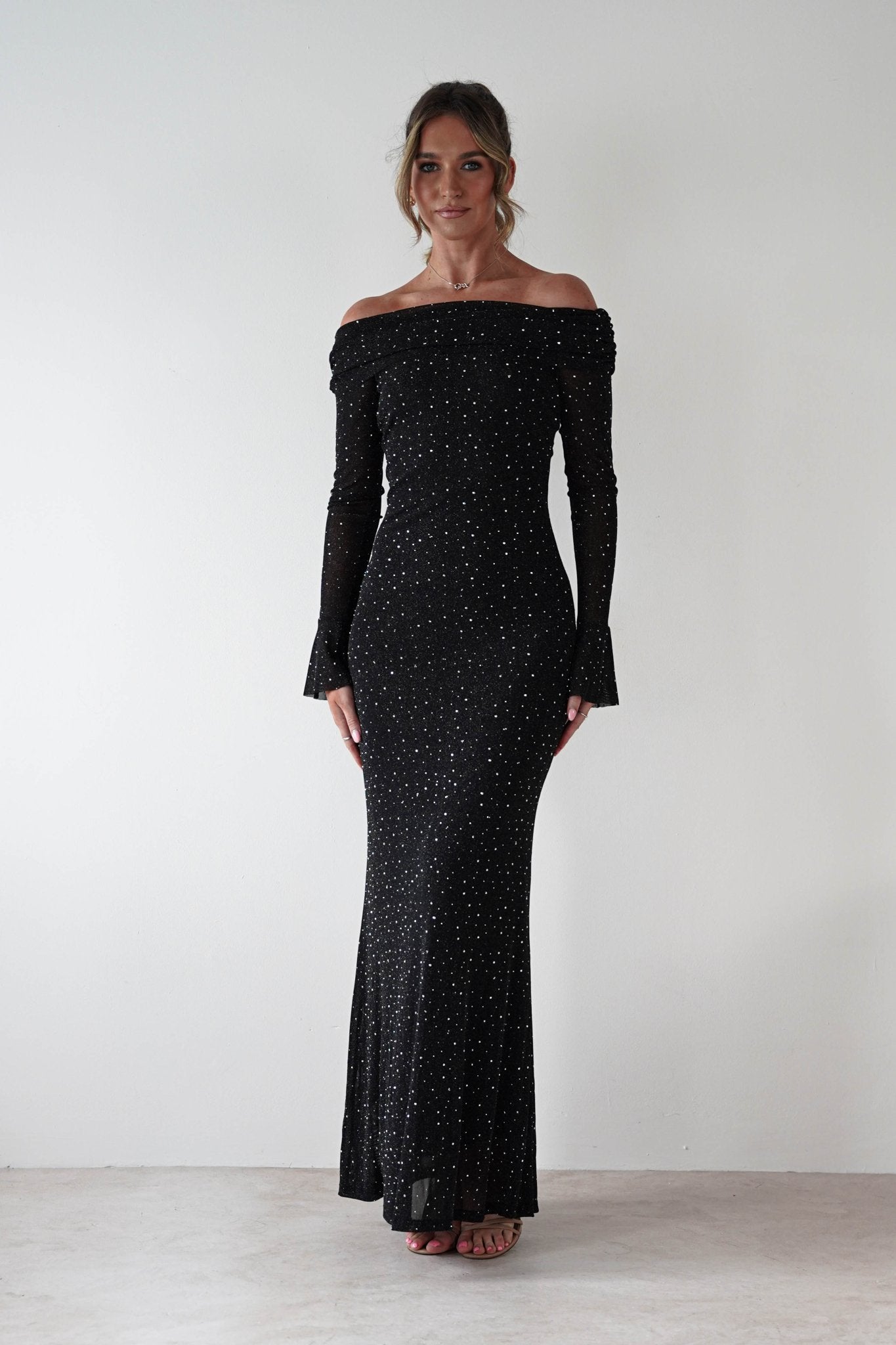 Katalina Sparkling Rhinestone Maxi Dress | Black | Oh Hello Clothing | S (8)