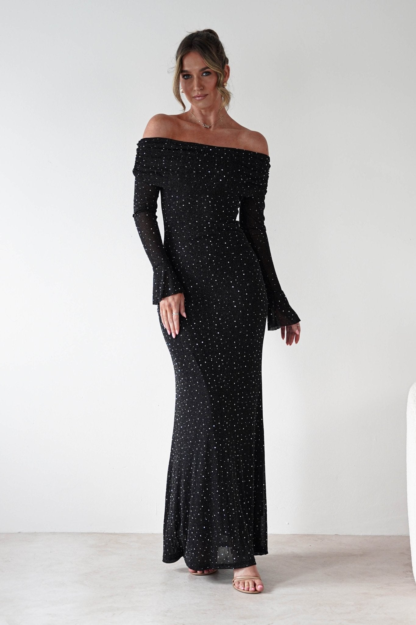 Katalina Sparkling Rhinestone Maxi Dress | Black | Oh Hello Clothing | S (8)