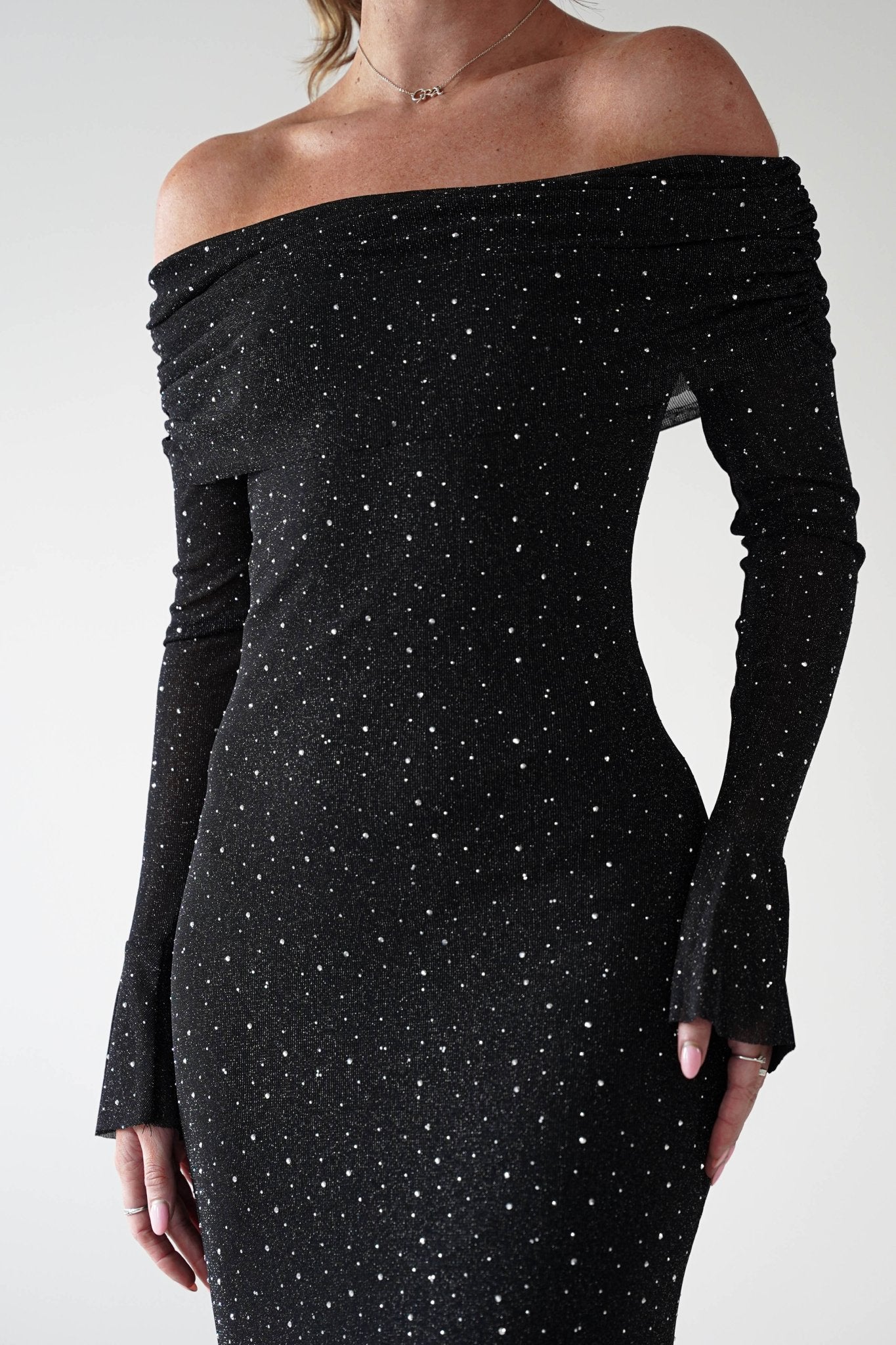 Katalina Sparkling Rhinestone Maxi Dress | Black | Oh Hello Clothing | S (8)