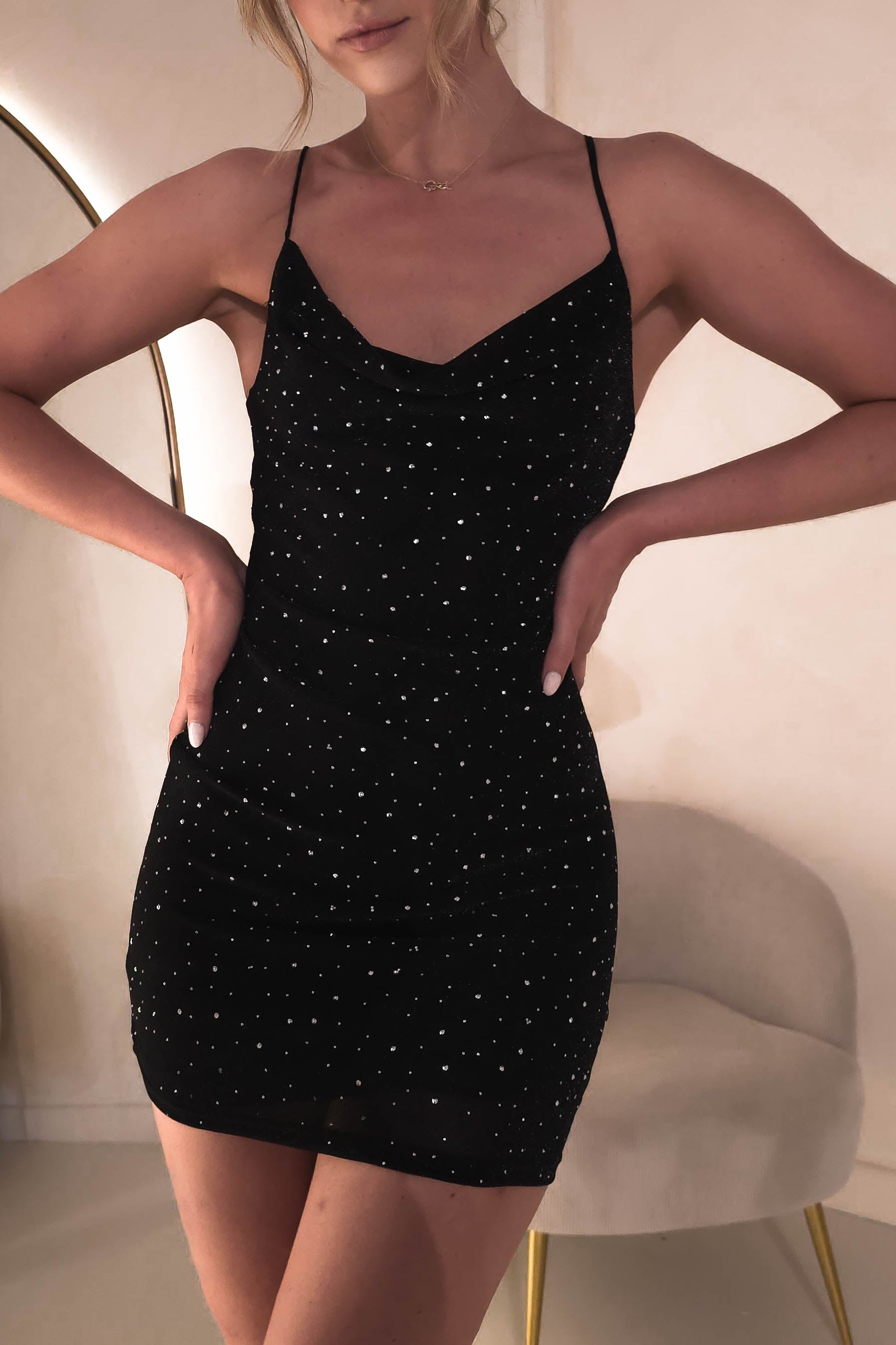 Kellie Diamante Mini Dress | Black | Oh Hello Clothing | S (8)