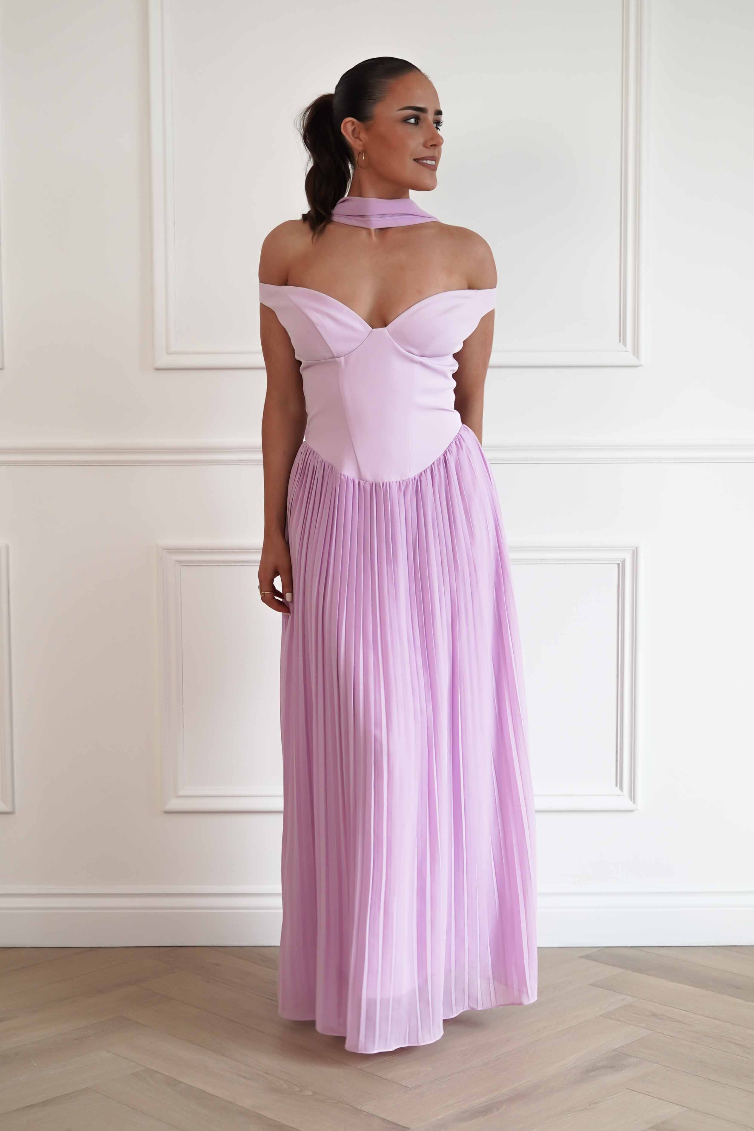 Oh Hello Clothing Women > Clothing > Dresses Kelsea Off The Shoulder Pleated Maxi Dress | Lilac