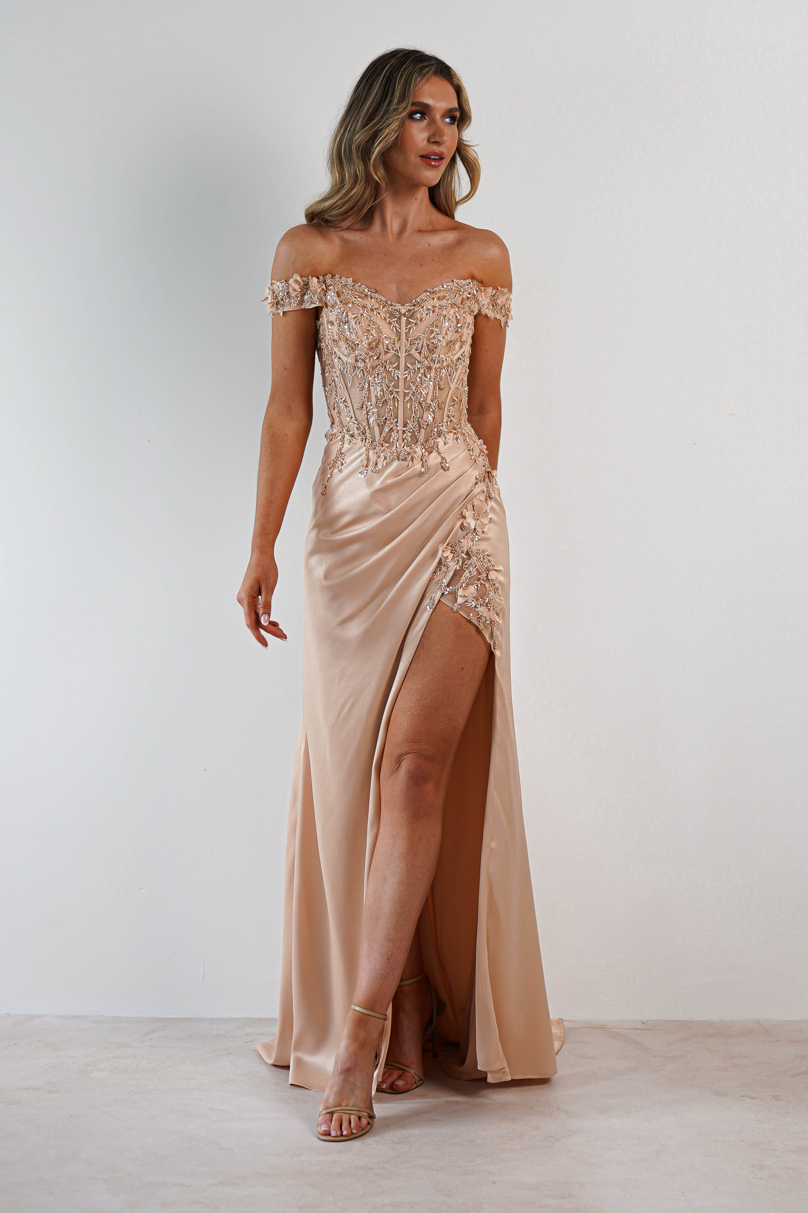 Khacy Embellished Gown | Champagne/Gold - Oh Hello Clothing