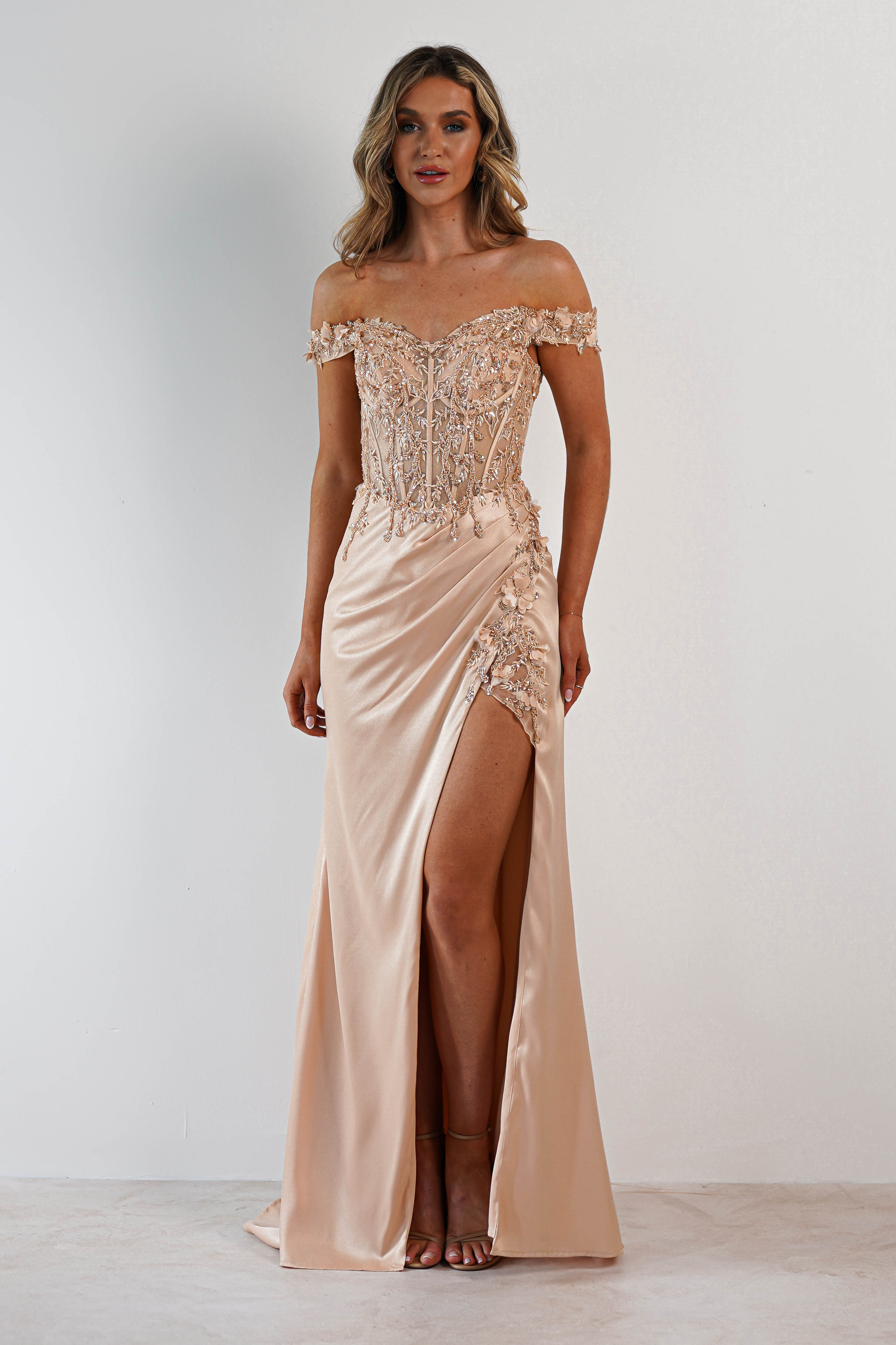 Khacy Embellished Gown | Champagne/Gold - Oh Hello Clothing