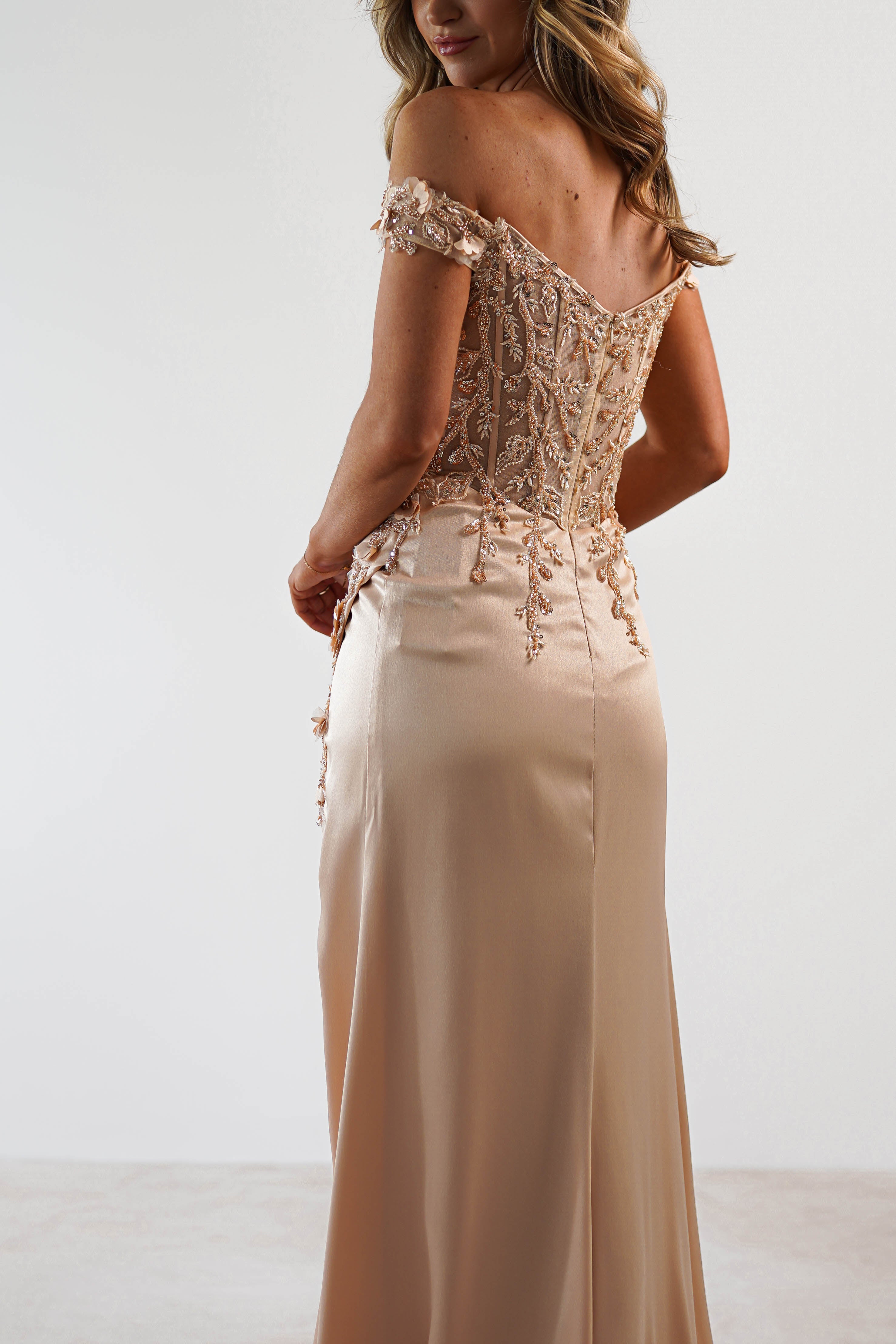 Khacy Embellished Gown | Champagne/Gold - Oh Hello Clothing