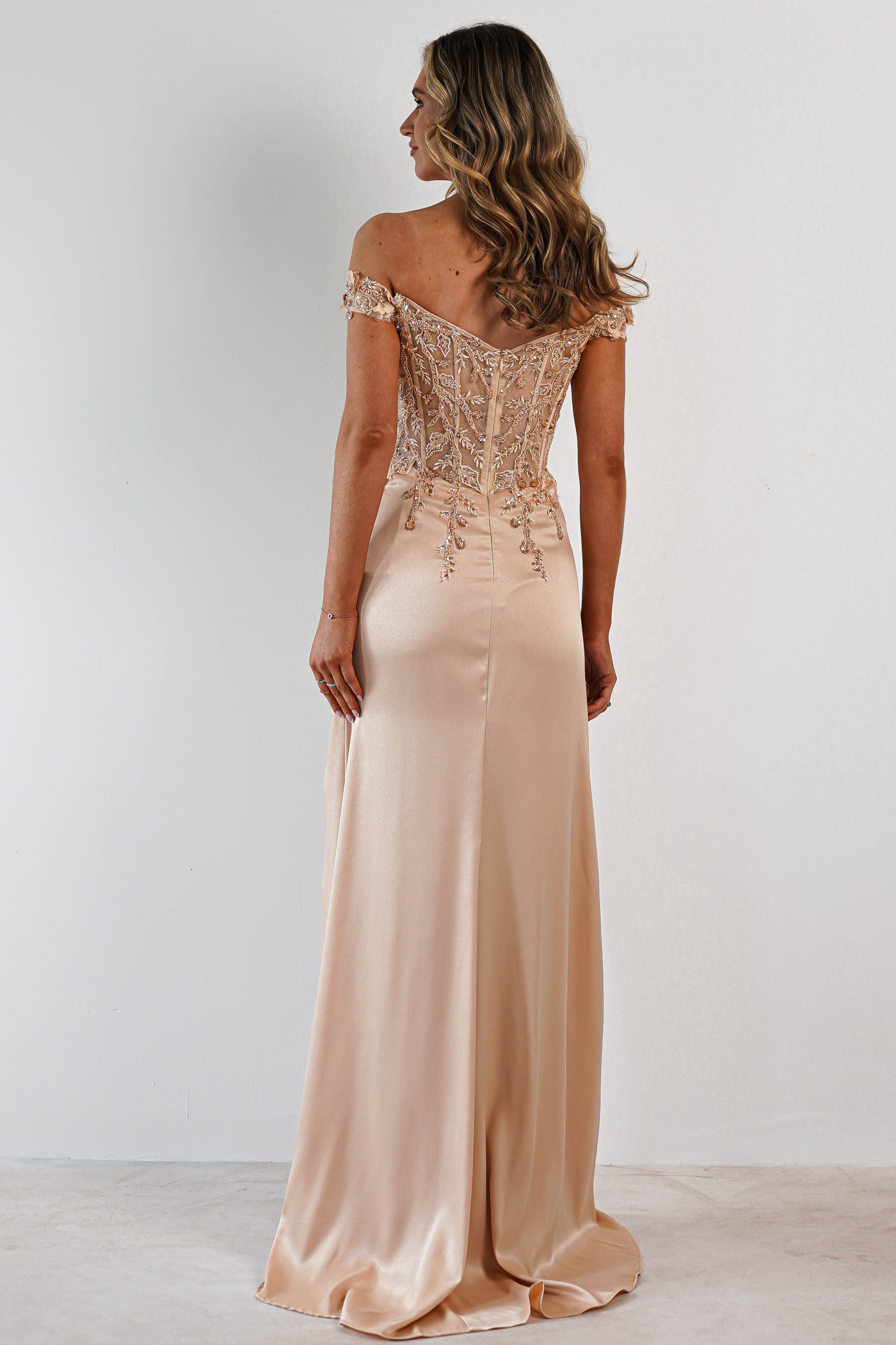 Khacy Embellished Gown | Champagne/Gold - Oh Hello Clothing