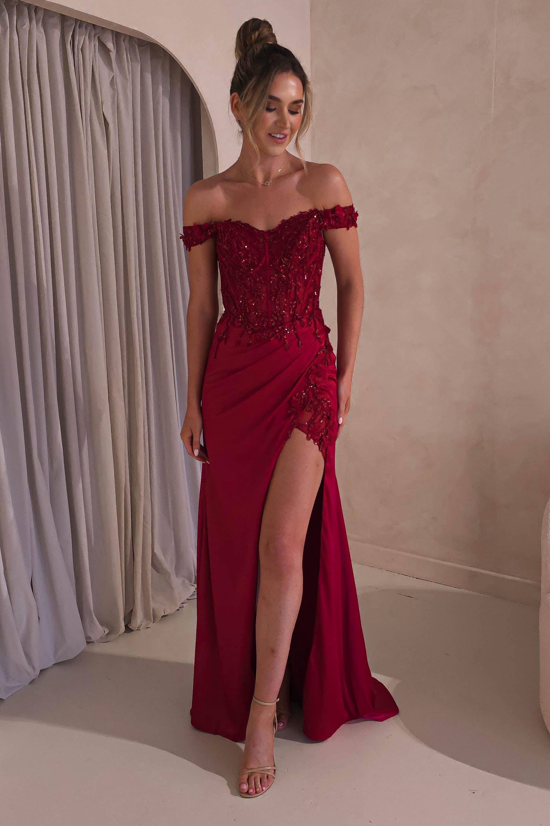 Khacy Embellished Gown | Dark Red | Oh Hello Clothing | XS (6)