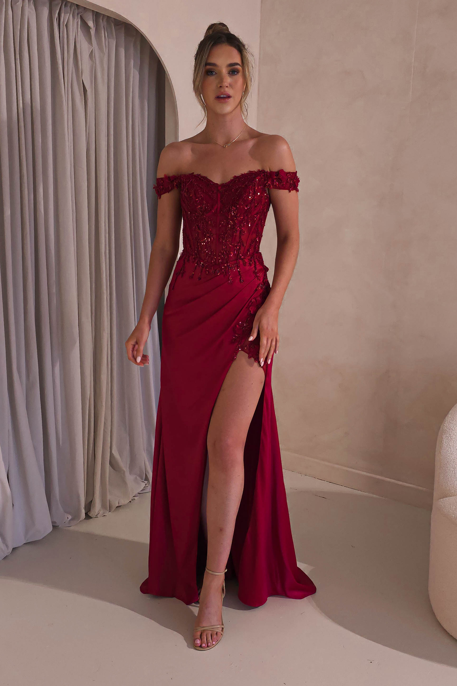 Khacy Embellished Gown | Dark Red | Oh Hello Clothing | XS (6)