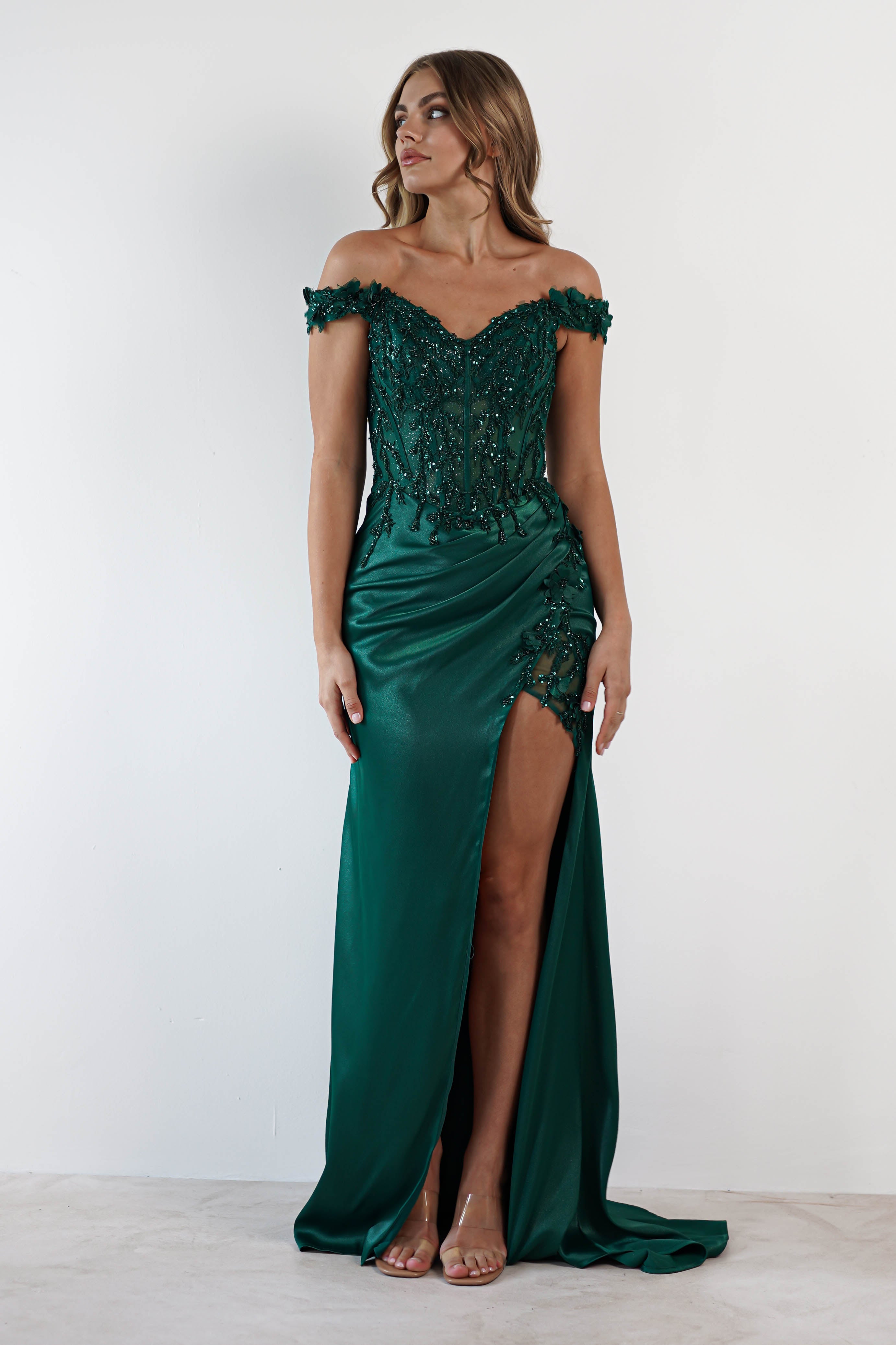 Khacy Embellished Gown | Emerald - Oh Hello Clothing