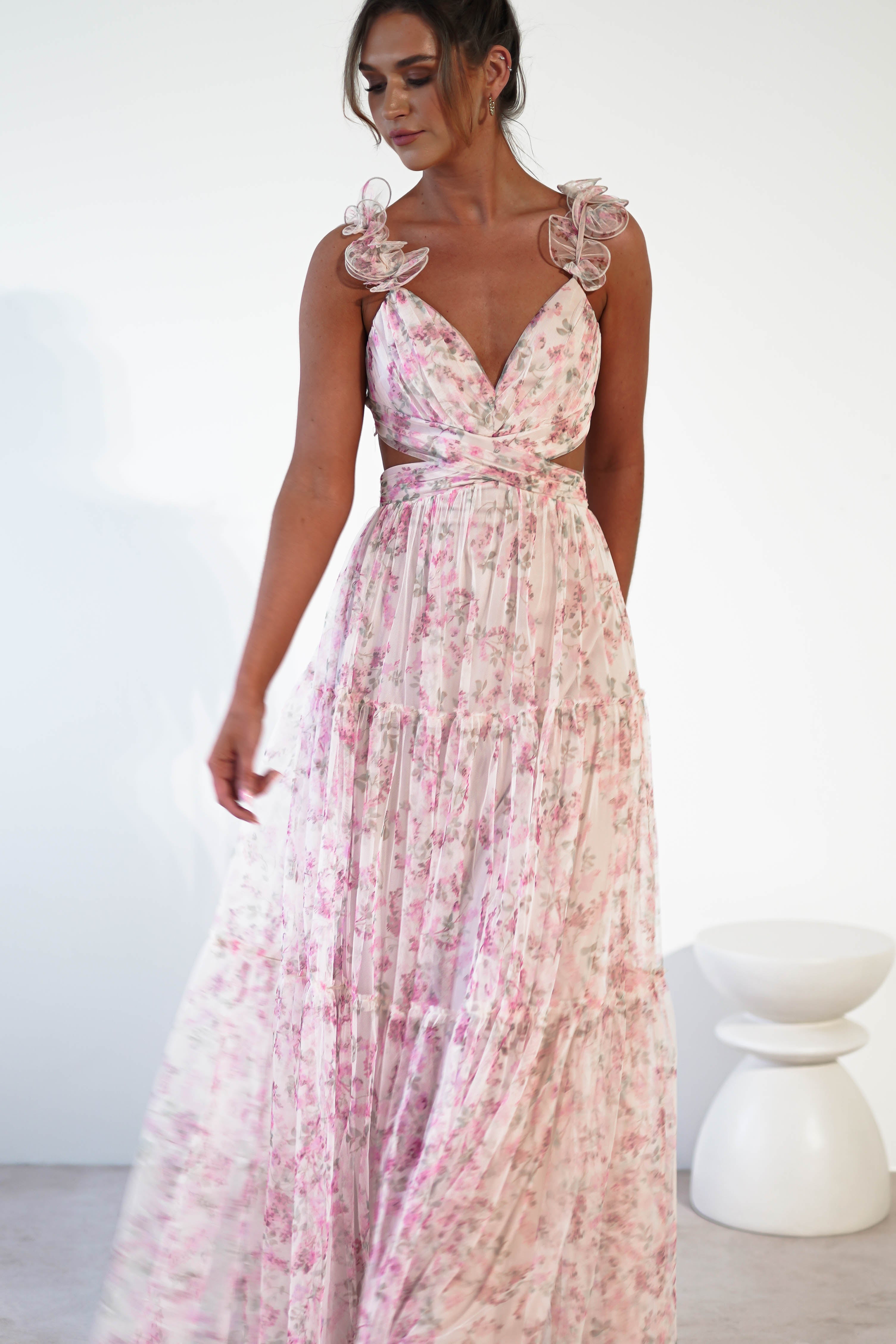 Khristina Floral Tulle Maxi Dress | Cream - Oh Hello Clothing