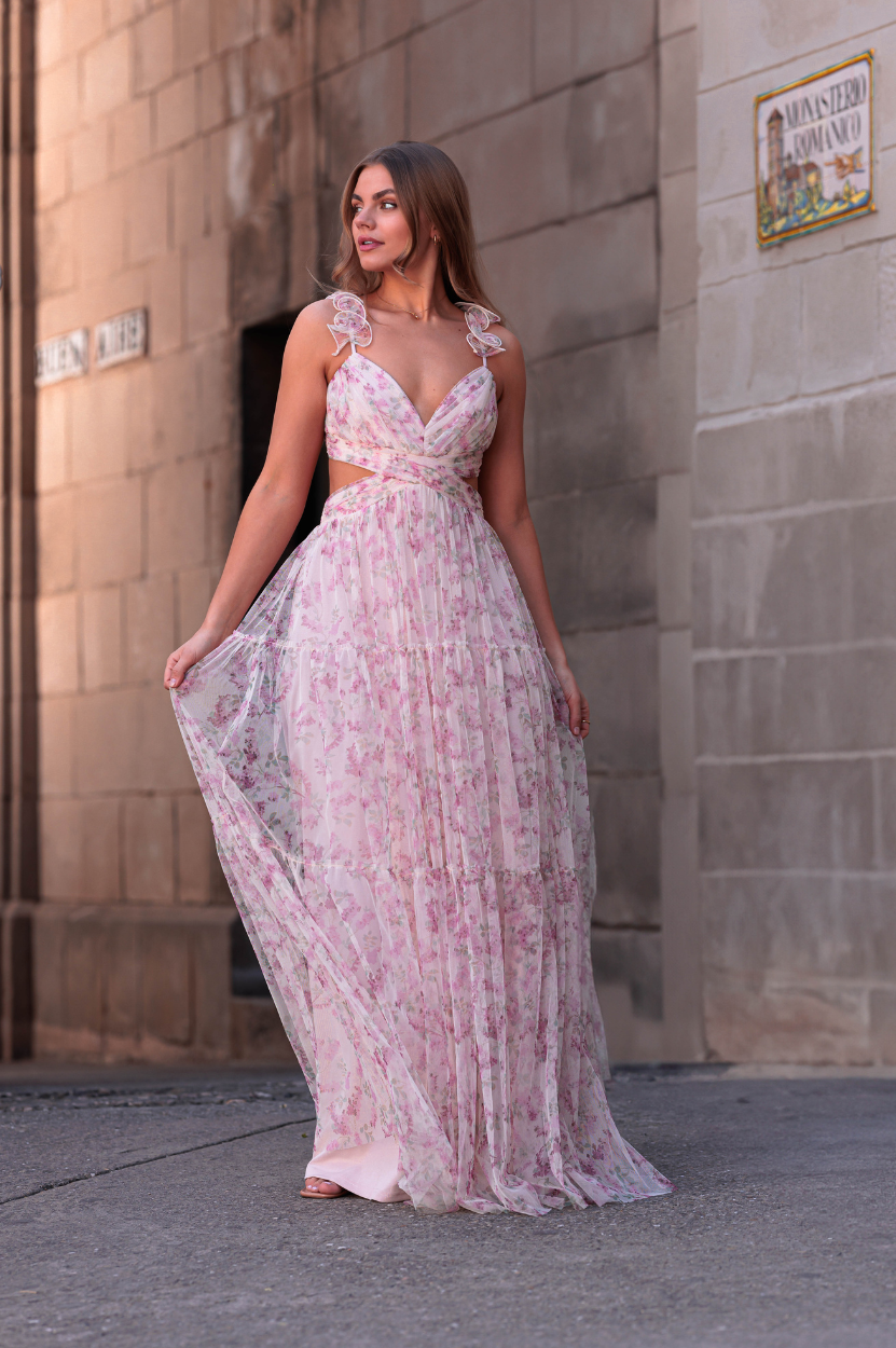 Adjustable Spaghetti Strap Dress Women's Floral Tulle Maxi Dress - V-Neck Sleeveless A-Line Gown For Summer & Events Sexy Long Dress For Parties Adjustable Spaghetti Strap Dress Women's Floral Tulle Maxi Dress - V-Neck Sleeveless A-Line Gown For Summer & Events Sexy Long Dress For Parties