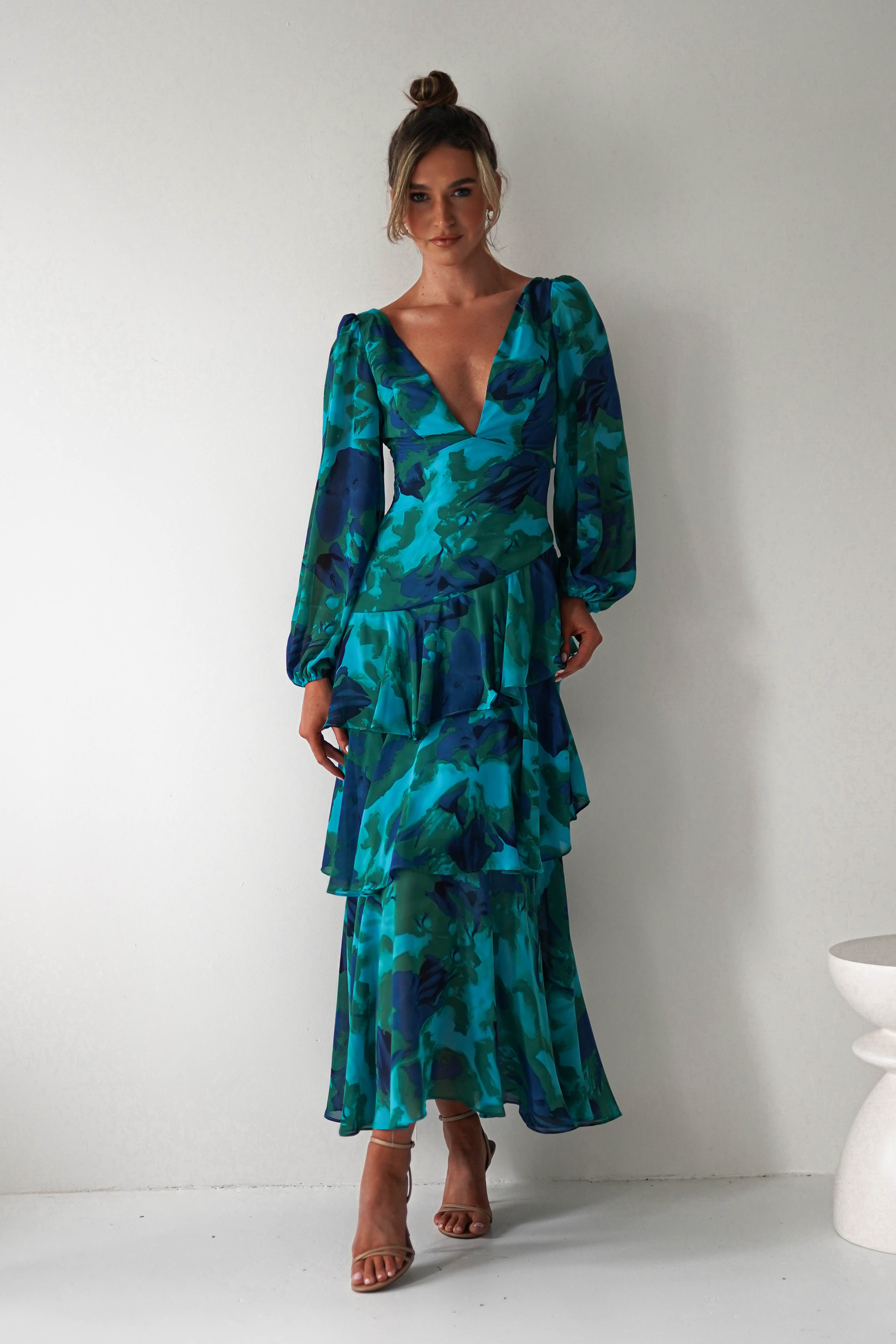 Kiyah Long Sleeve Maxi Dress | Green Print | Oh Hello Clothing | XS (6)