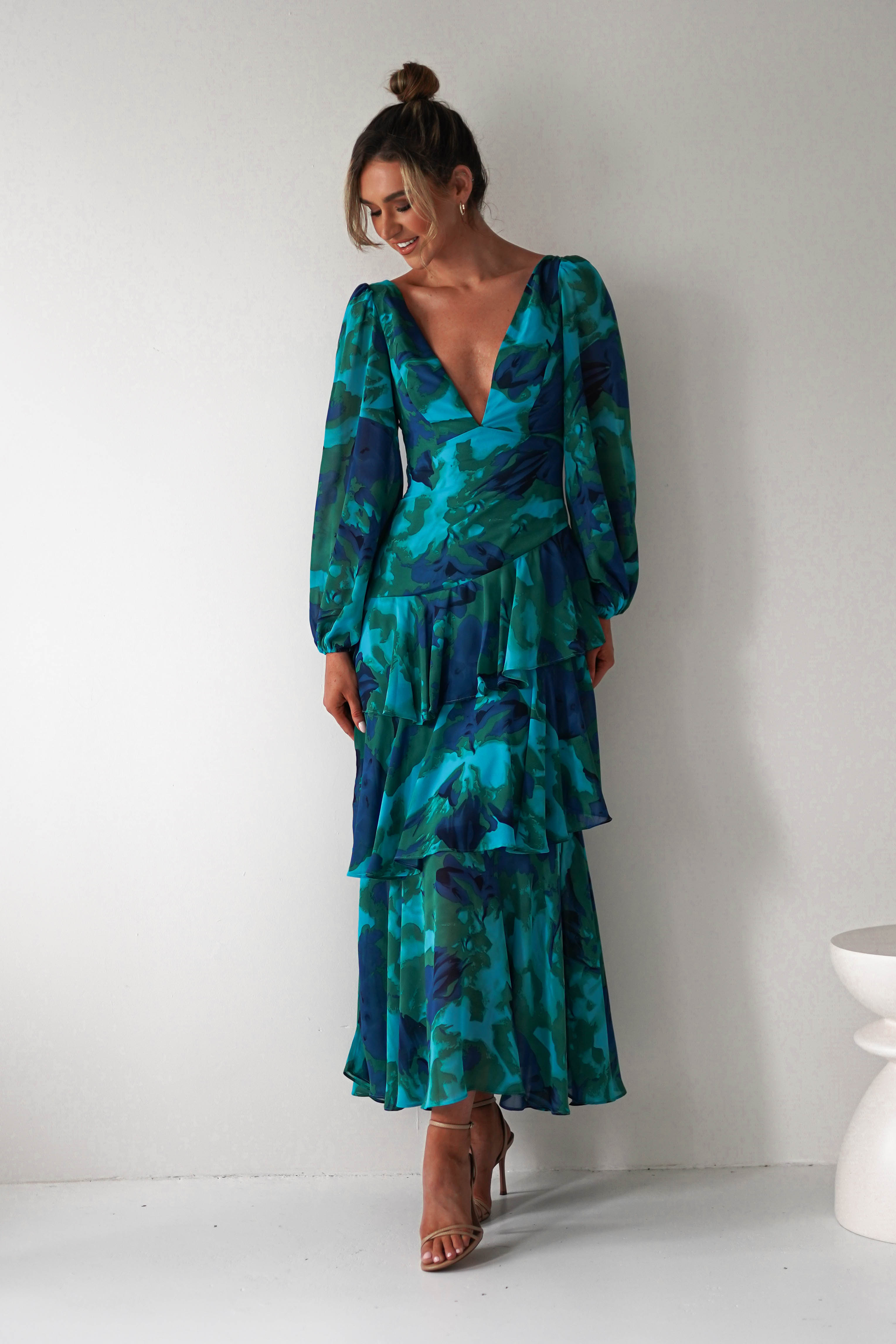 Kiyah Long Sleeve Maxi Dress | Green Print | Oh Hello Clothing | XS (6)