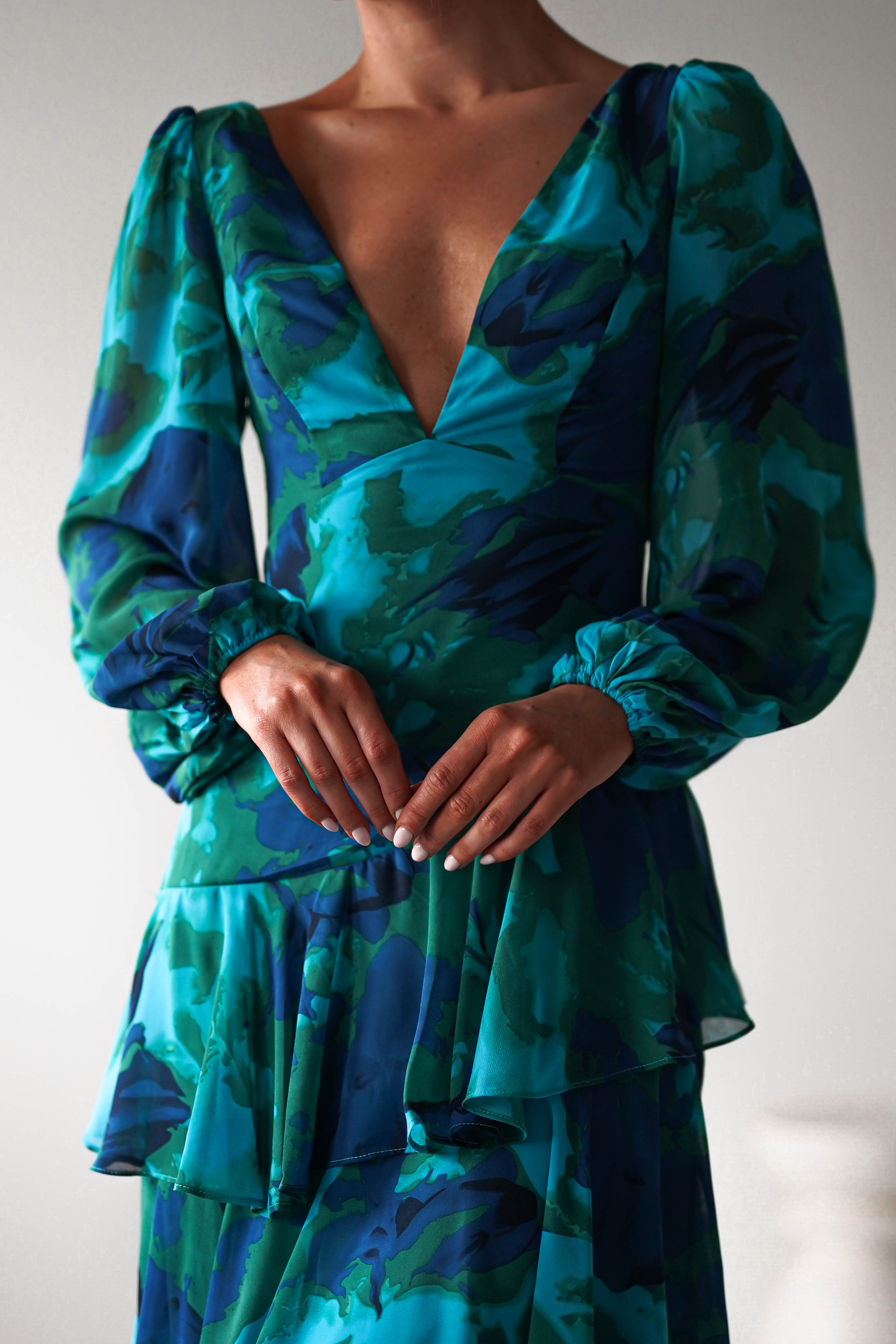 Kiyah Long Sleeve Maxi Dress | Green Print | Oh Hello Clothing | XS (6)