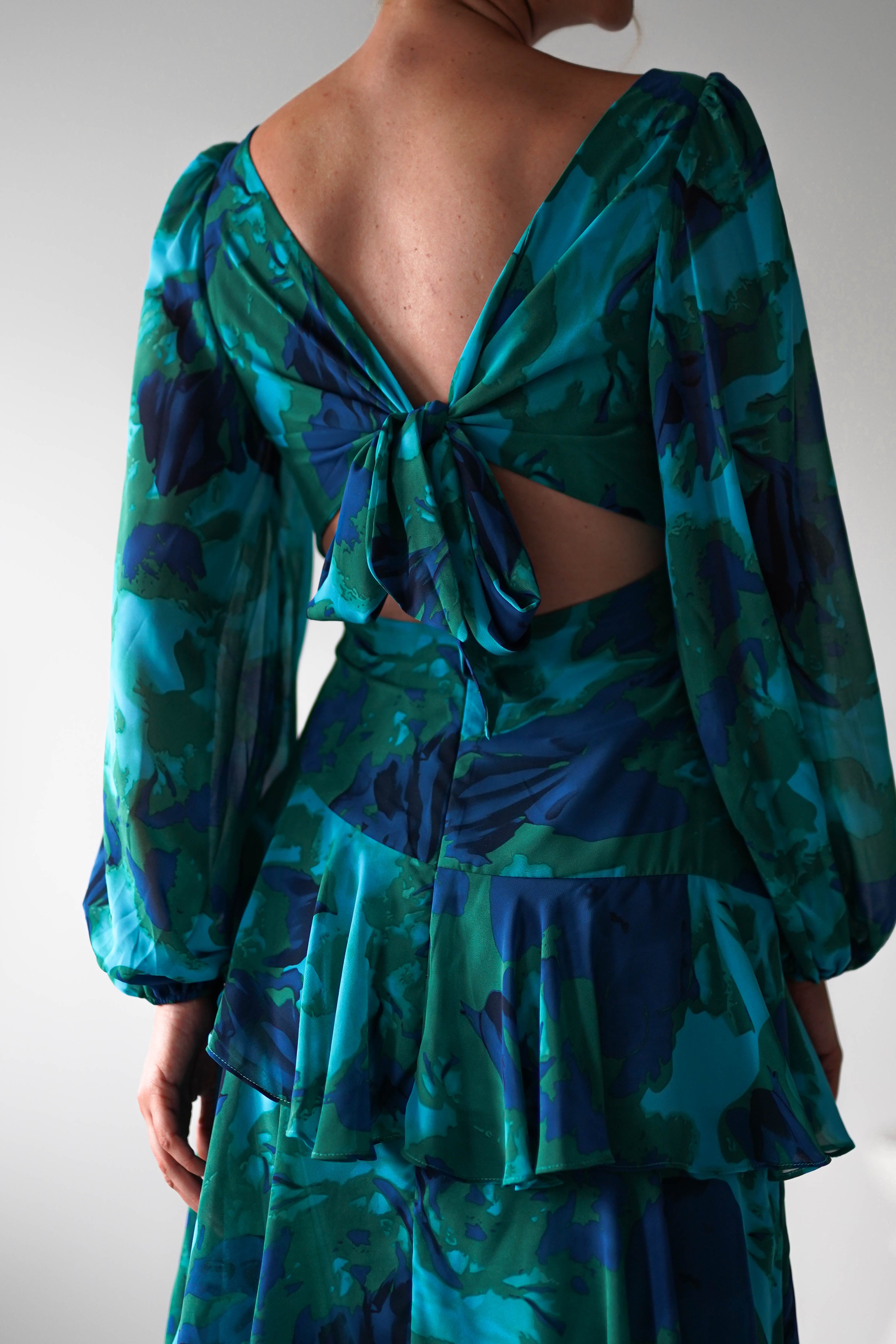 Kiyah Long Sleeve Maxi Dress | Green Print | Oh Hello Clothing | XS (6)