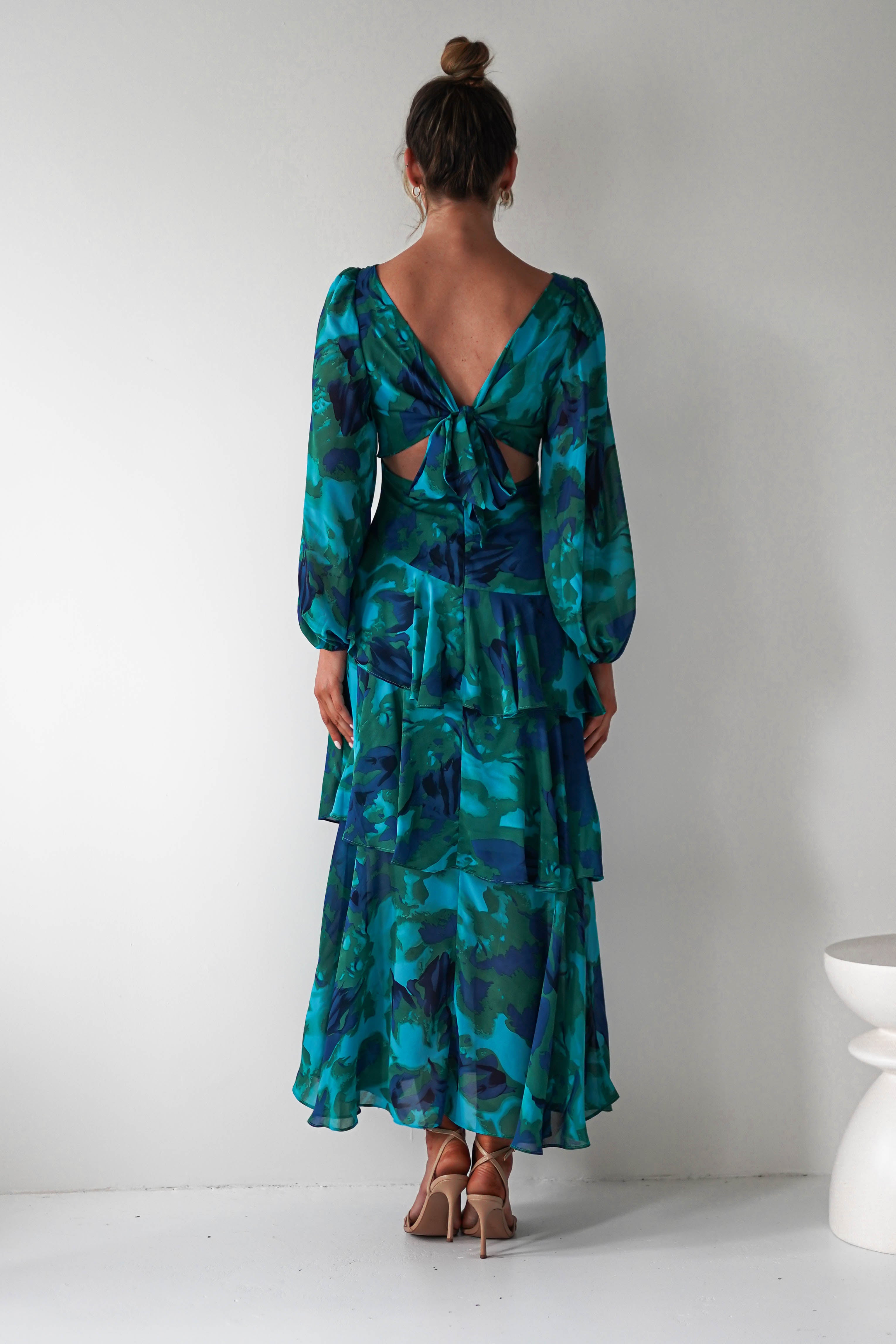 Kiyah Long Sleeve Maxi Dress | Green Print | Oh Hello Clothing | XS (6)