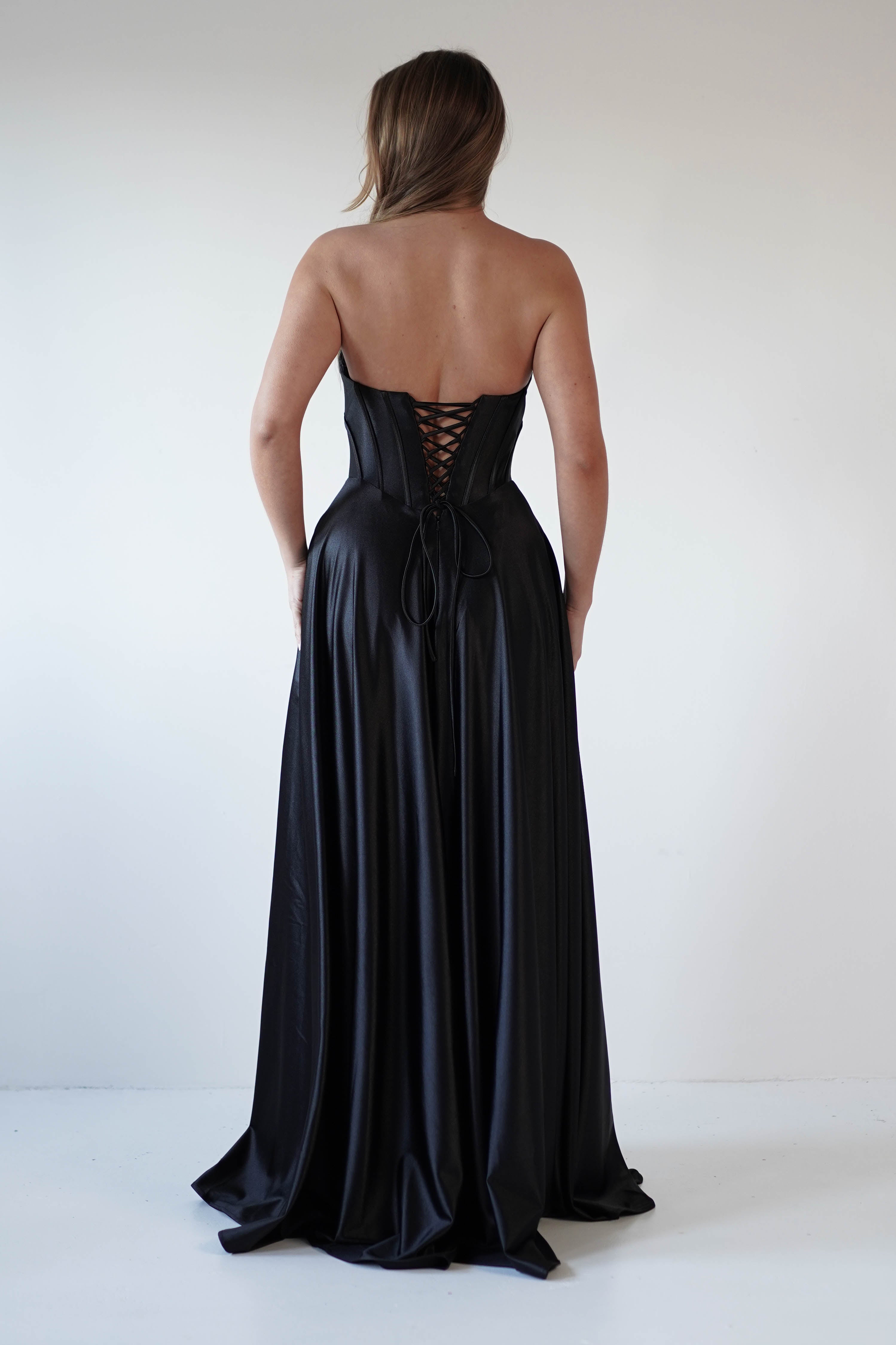 Kristi Strapless A Line Gown | Black | Oh Hello Clothing | XS (6)