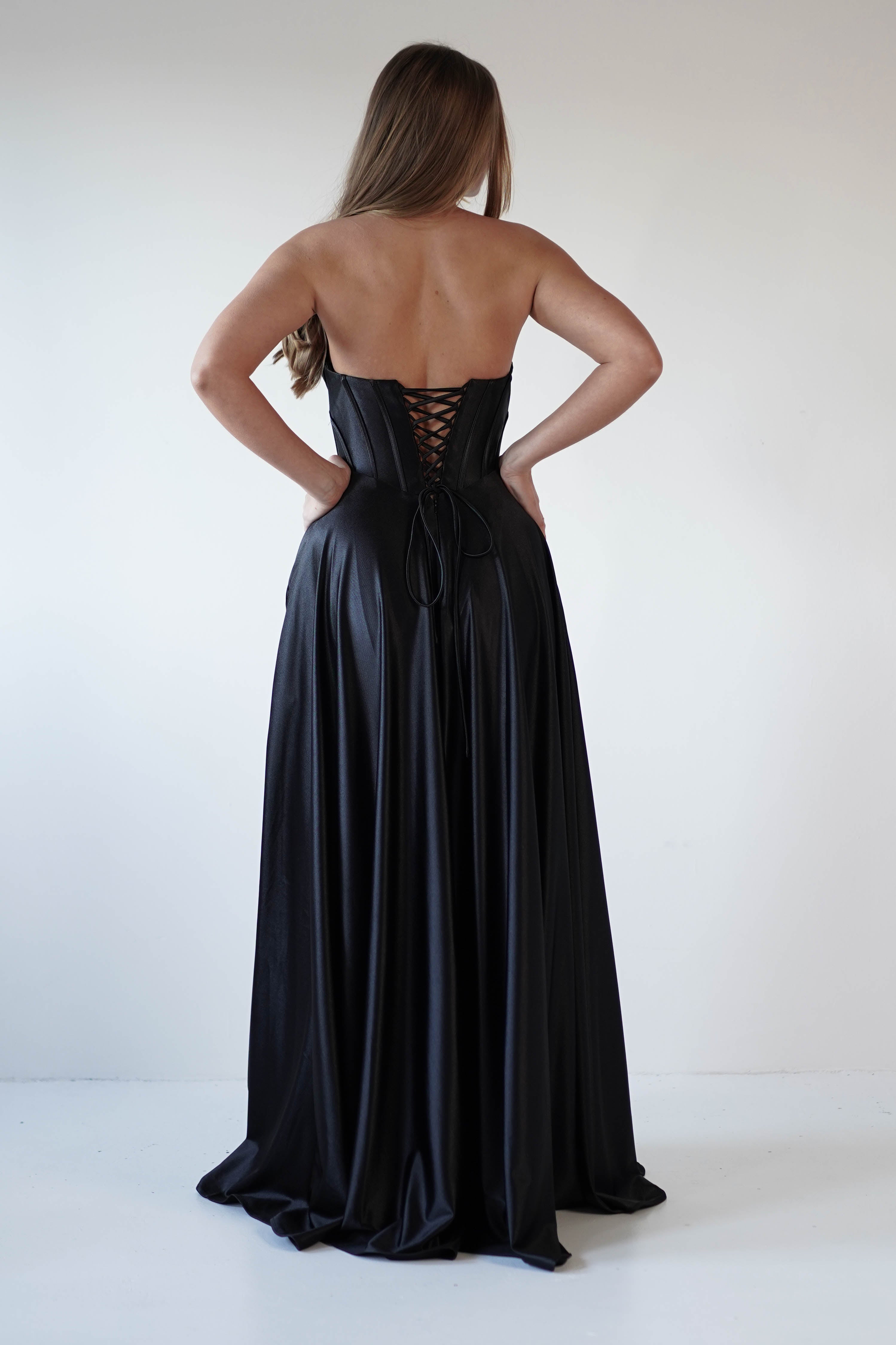Kristi Strapless A Line Gown | Black | Oh Hello Clothing | XS (6)