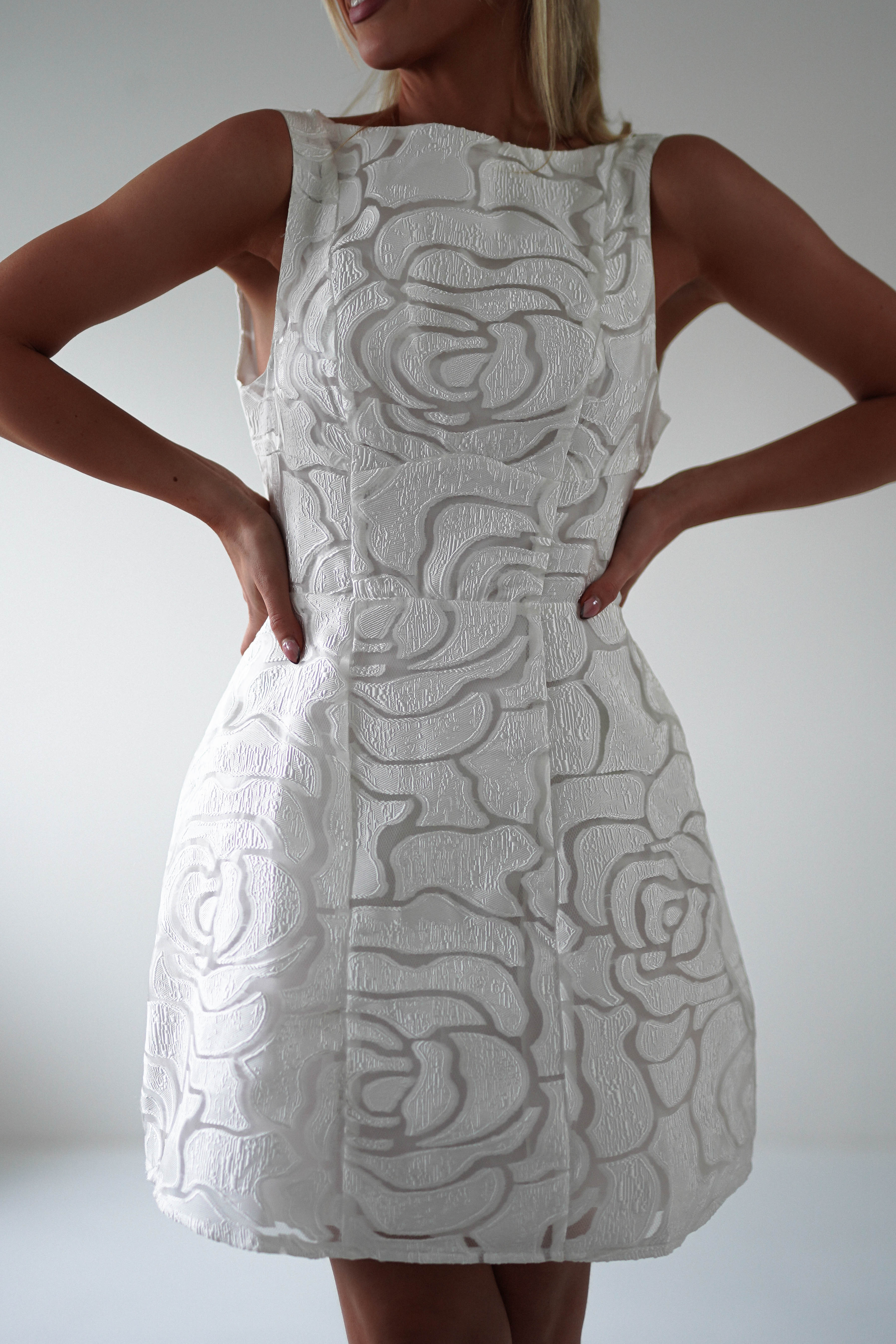 Lanie Round Neck Mini Dress | White | Oh Hello Clothing | XS (6)