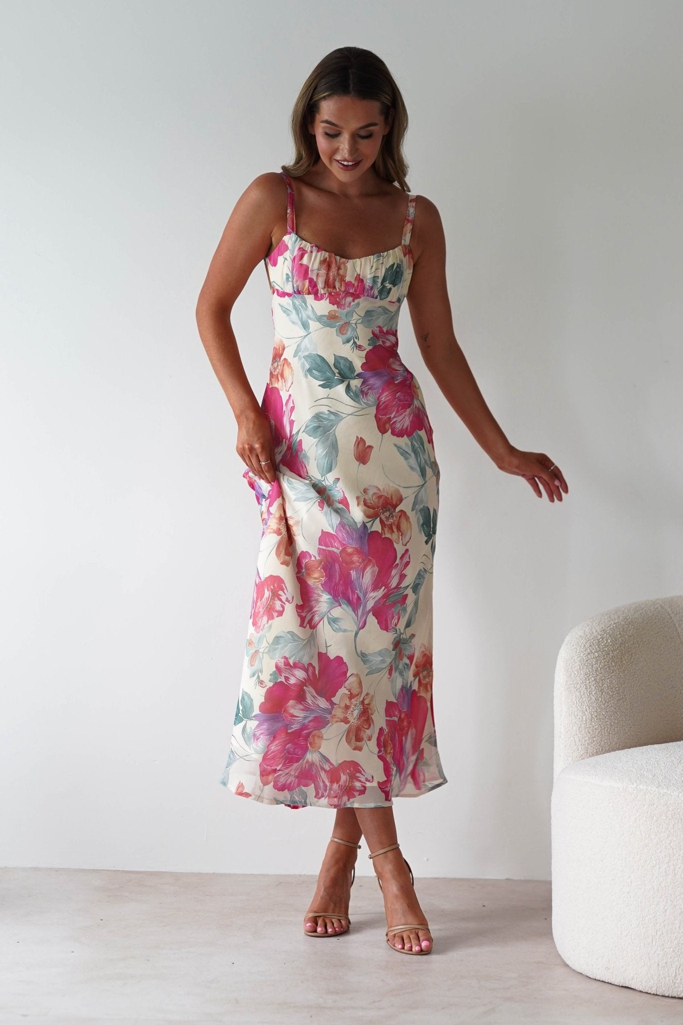 Larah Floral Maxi Dress | Yellow/Pink Print | Oh Hello Clothing | XS (6)