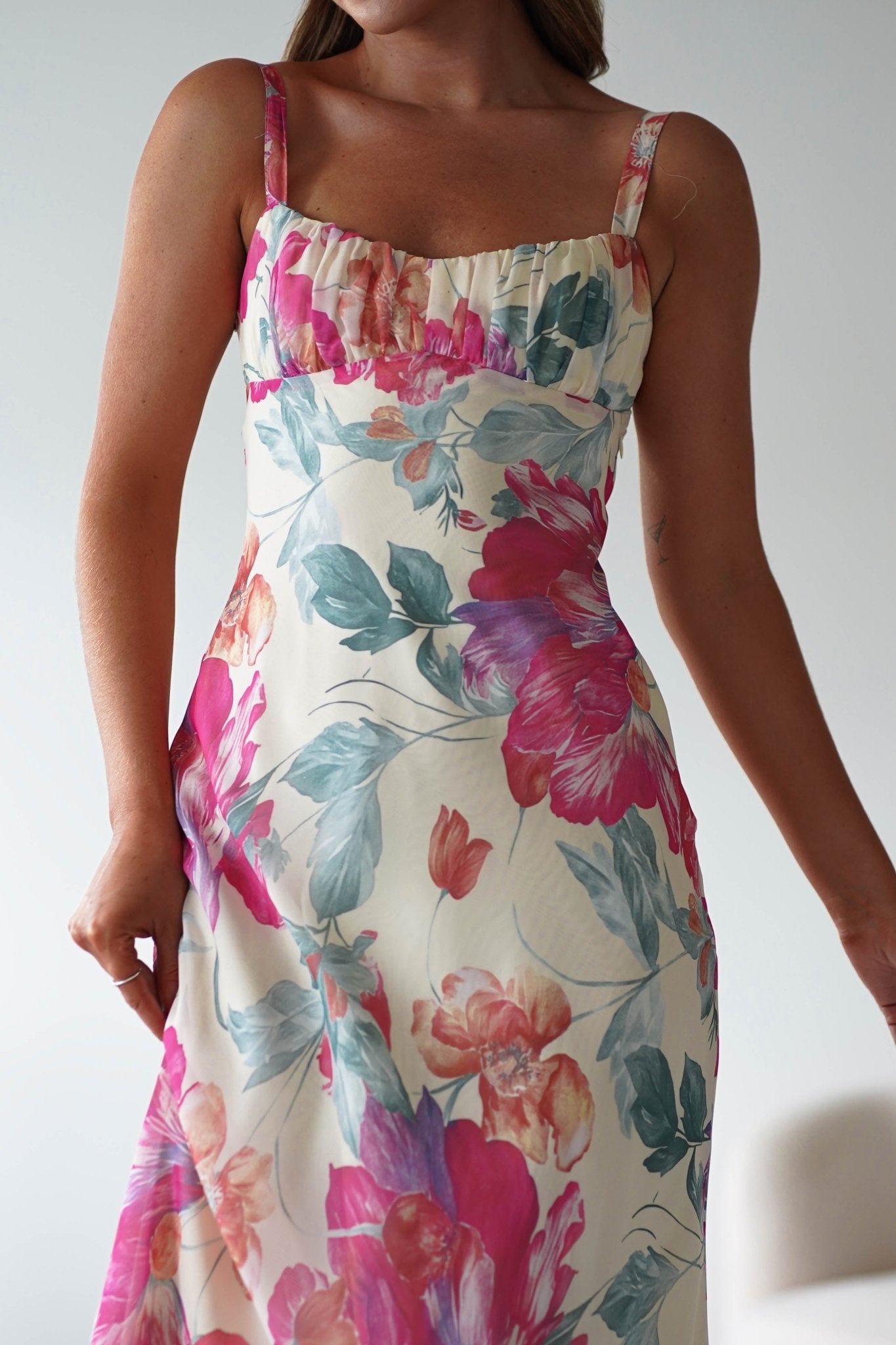 Larah Floral Maxi Dress | Yellow/Pink Print | Oh Hello Clothing | XS (6)