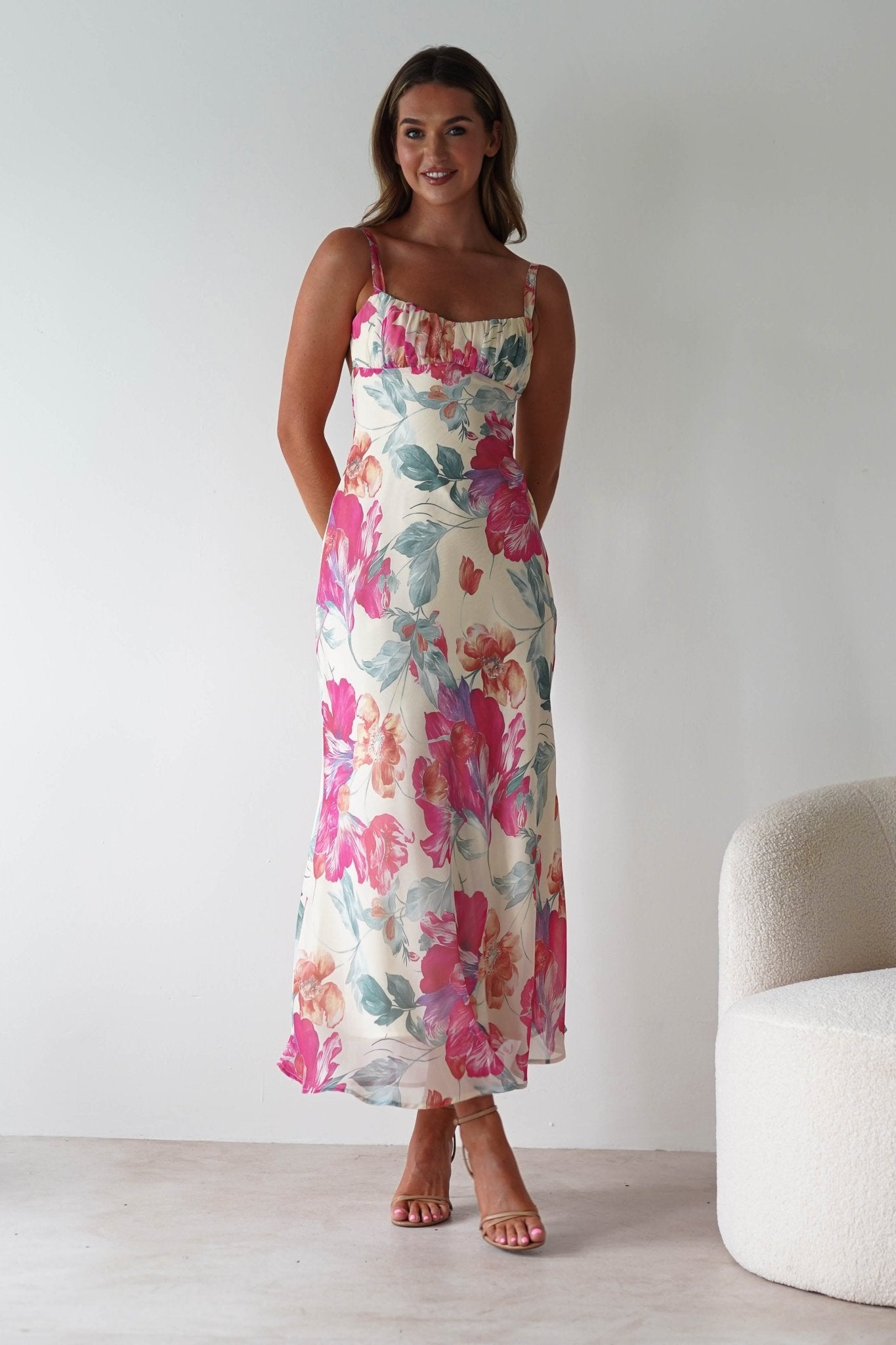 Larah Floral Maxi Dress | Yellow/Pink Print | Oh Hello Clothing | XS (6)