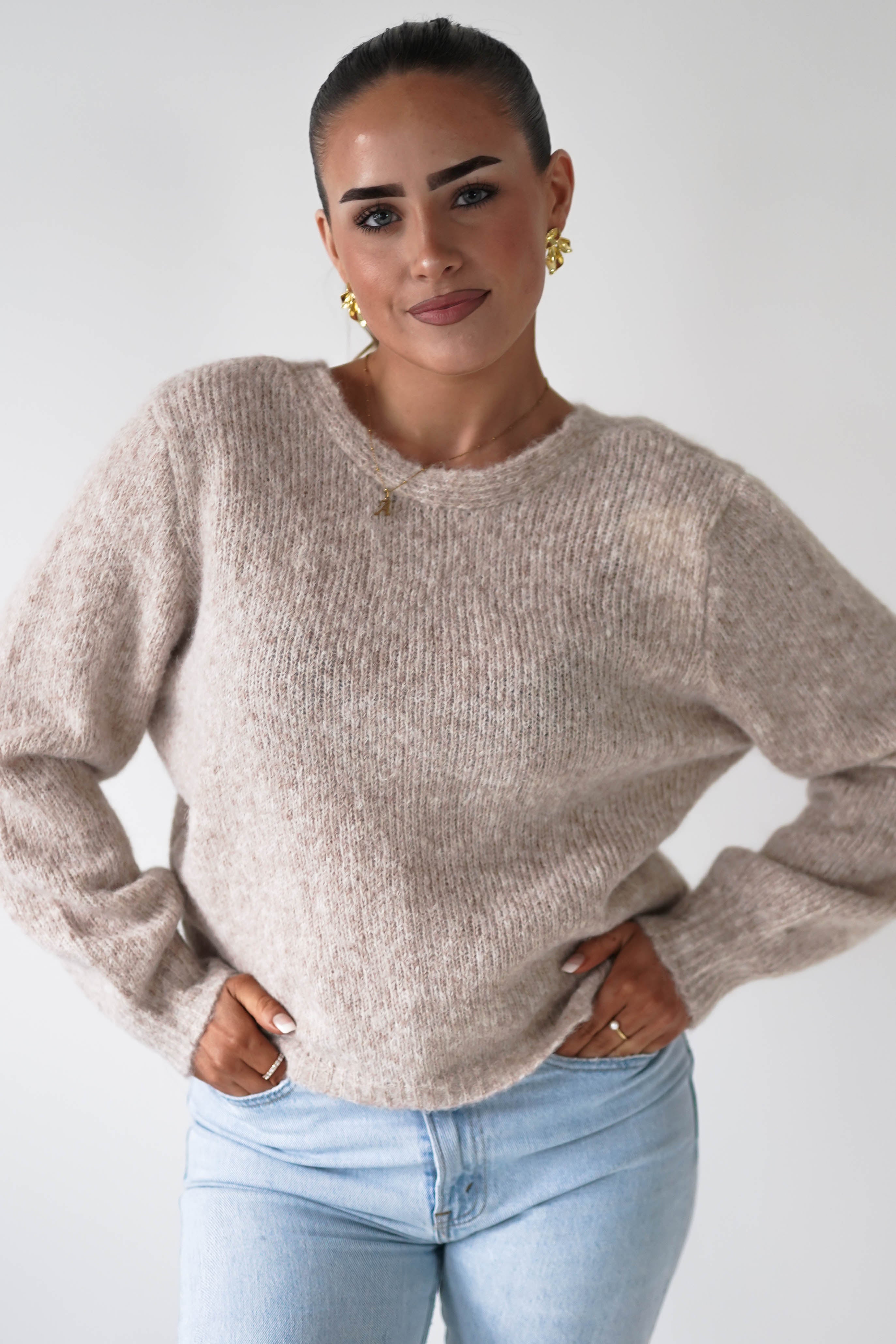 Oh Hello Clothing Women > Clothing > Knitwear ONE SIZE (6/12) Larson Two Way Twist Knit Jumper | Taupe