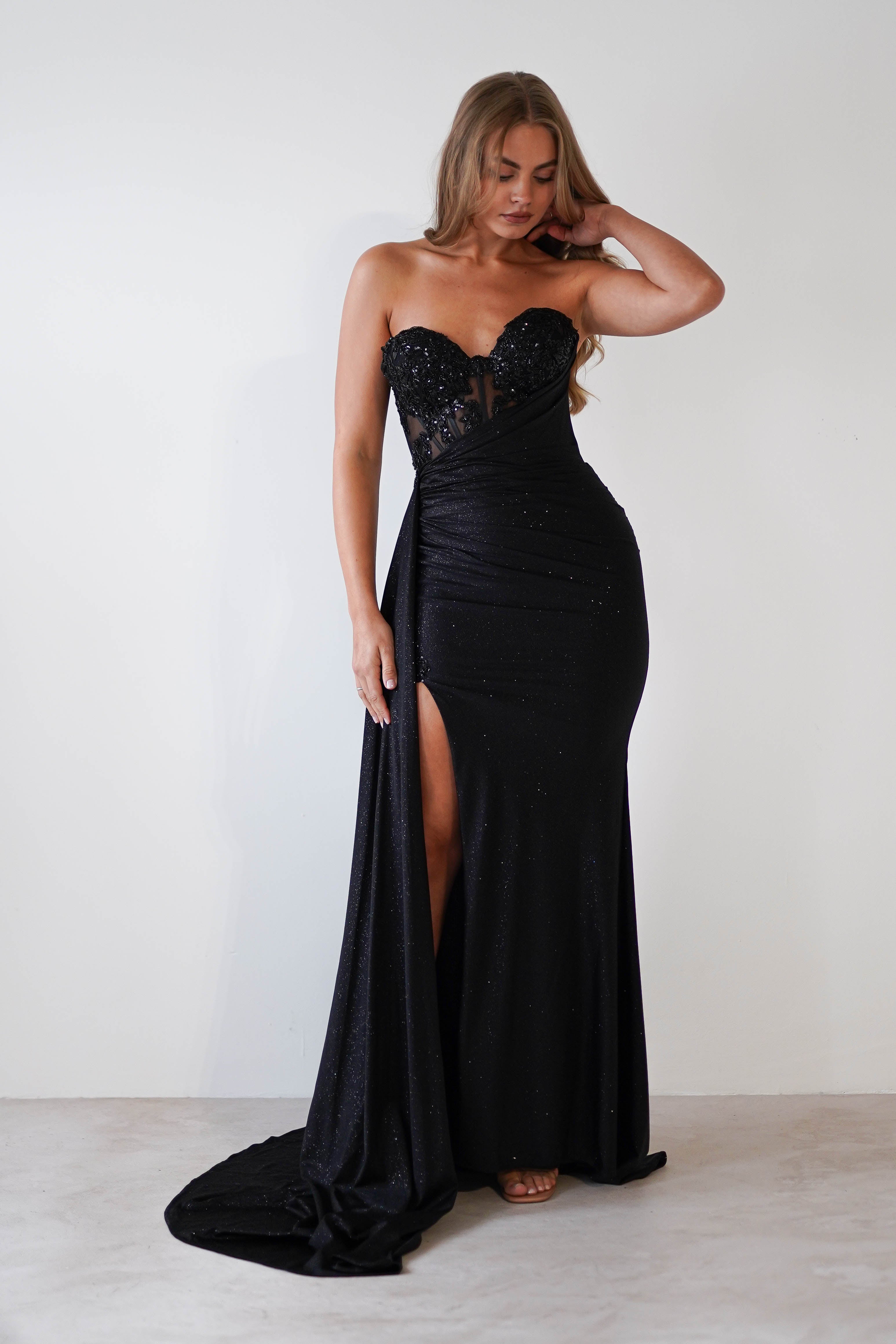 Lavelle Glitter Bodycon Gown | Black | Oh Hello Clothing | XS (6)