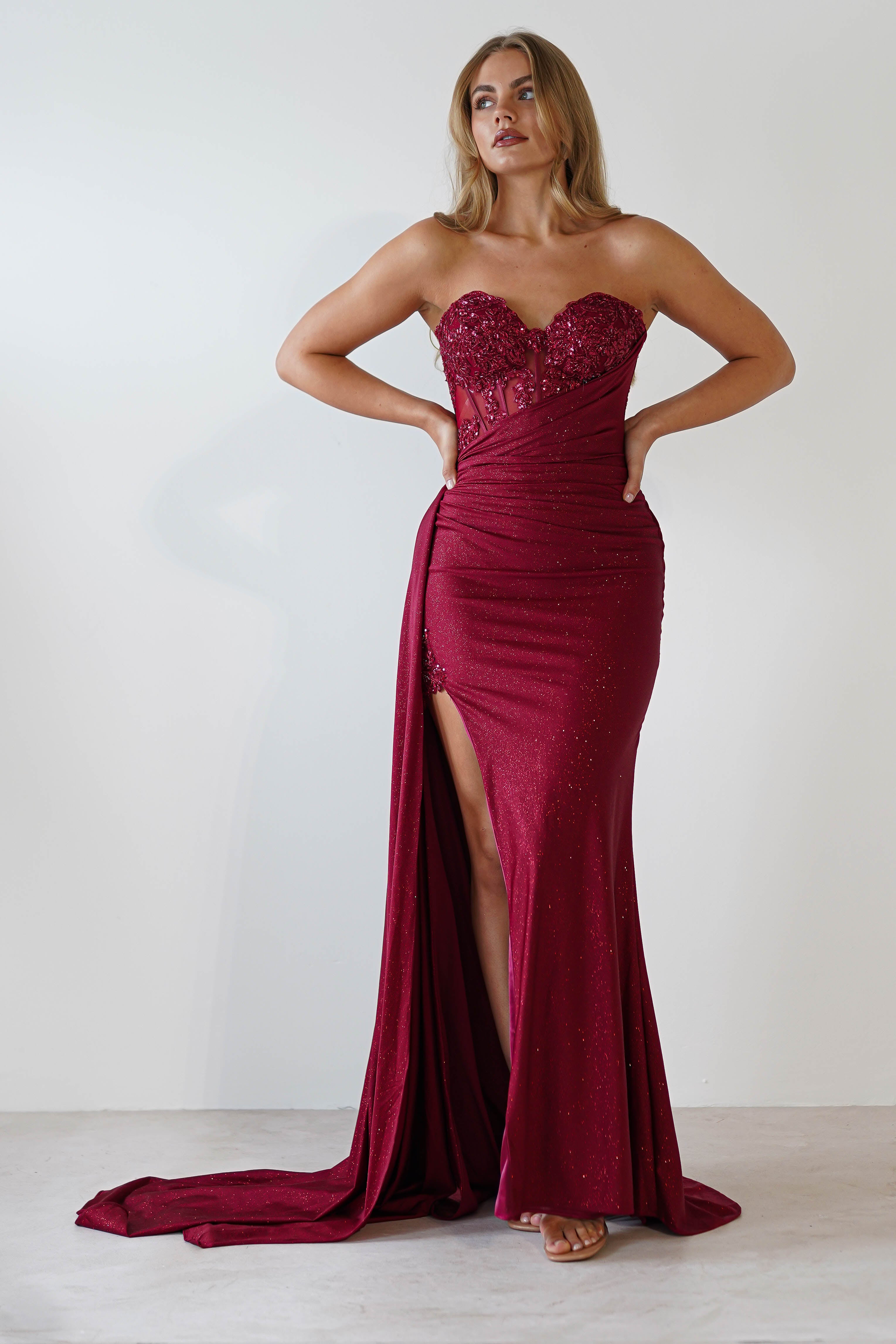 Lavelle Glitter Bodycon Gown | Burgundy | Oh Hello Clothing | XS (6)