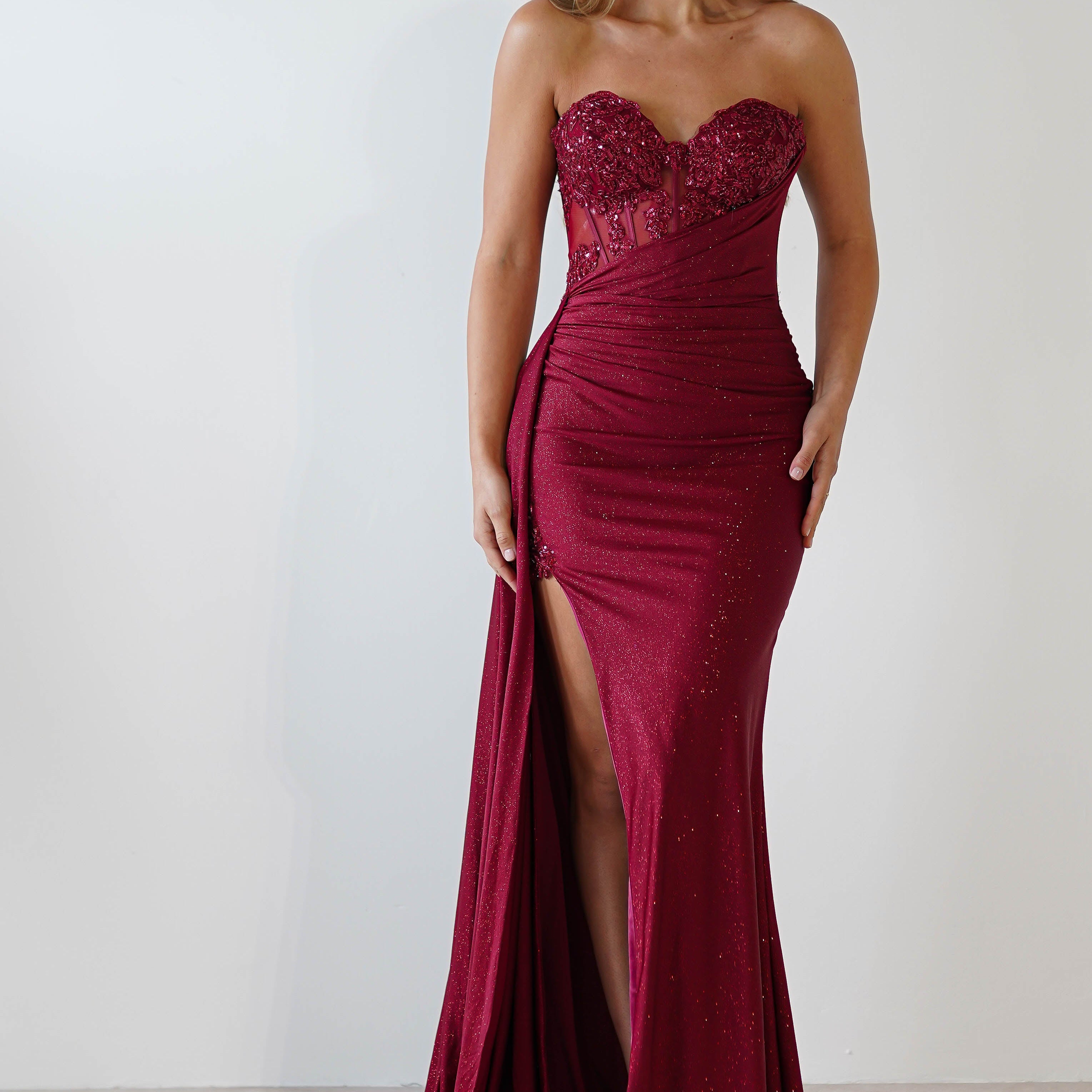 Lavelle Glitter Bodycon Gown | Burgundy | Debs & Prom | Formal Gown | Oh Hello Clothing