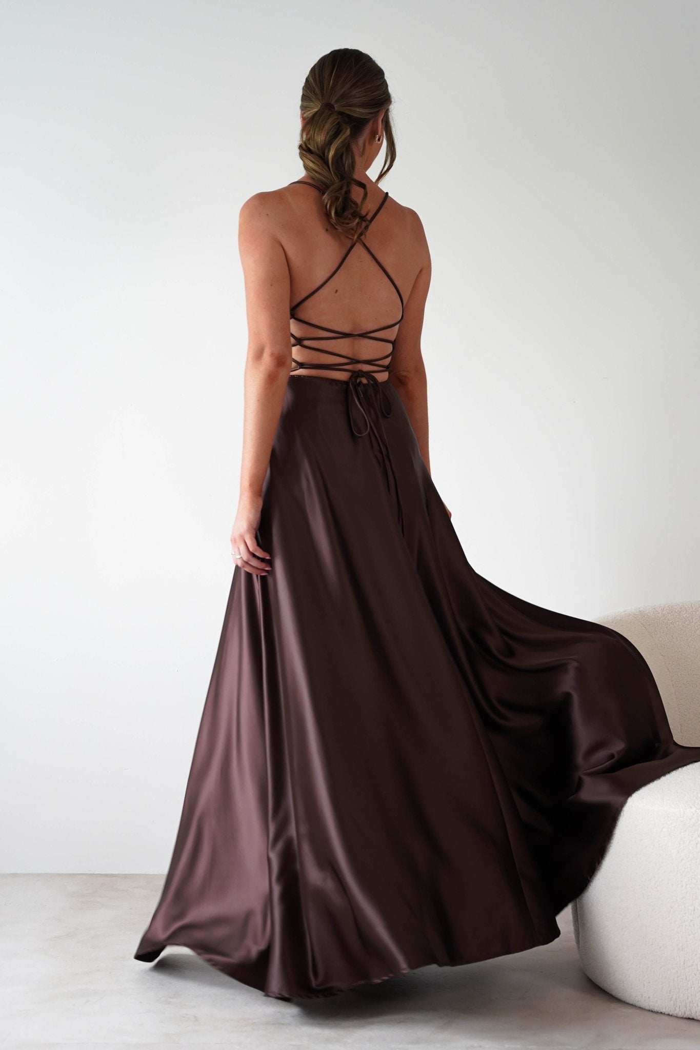 Leelie Silky Satin Maxi Gown | Brown | Oh Hello Clothing | S (8)