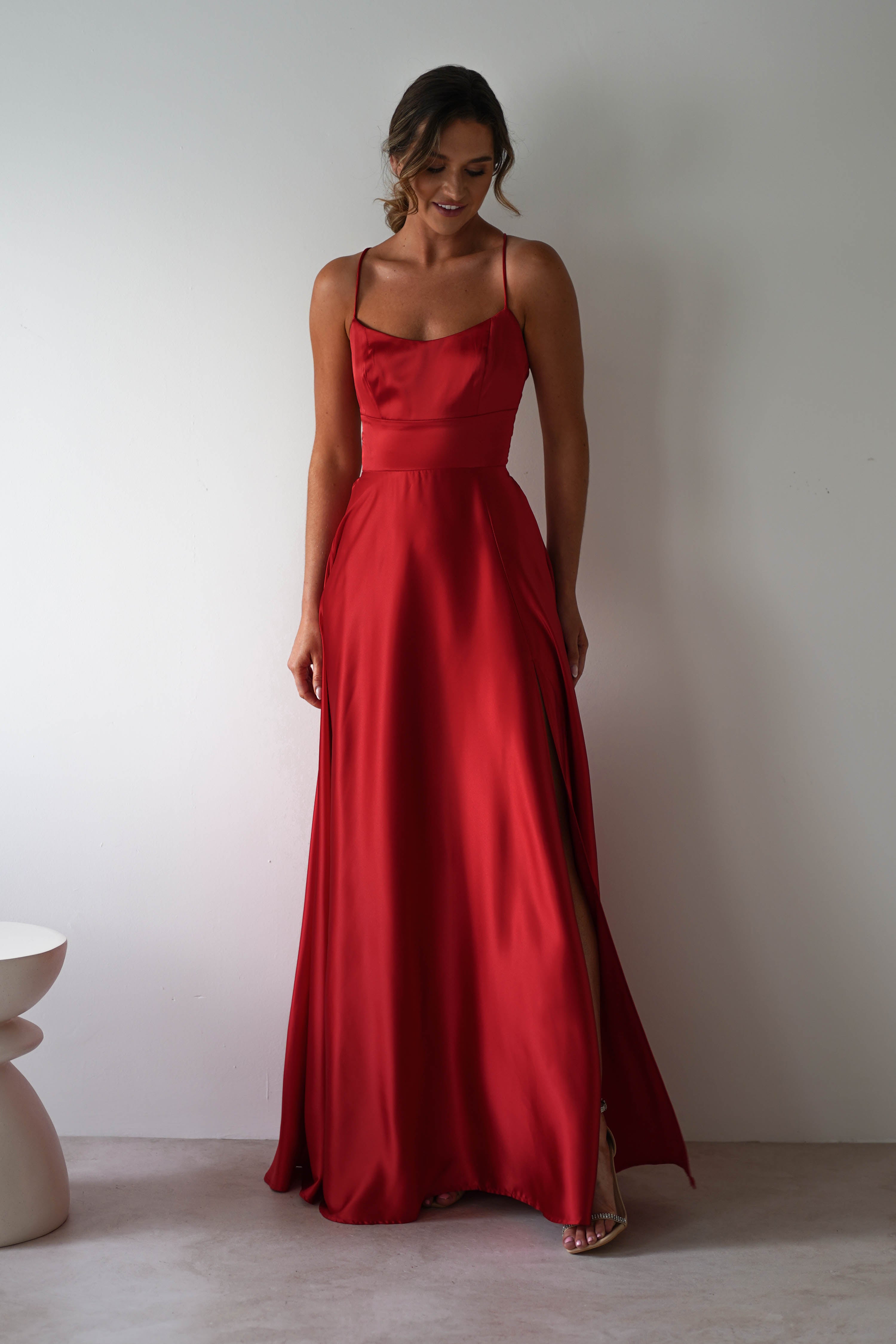 Leelie Silky Satin Maxi Gown | Red - Oh Hello Clothing