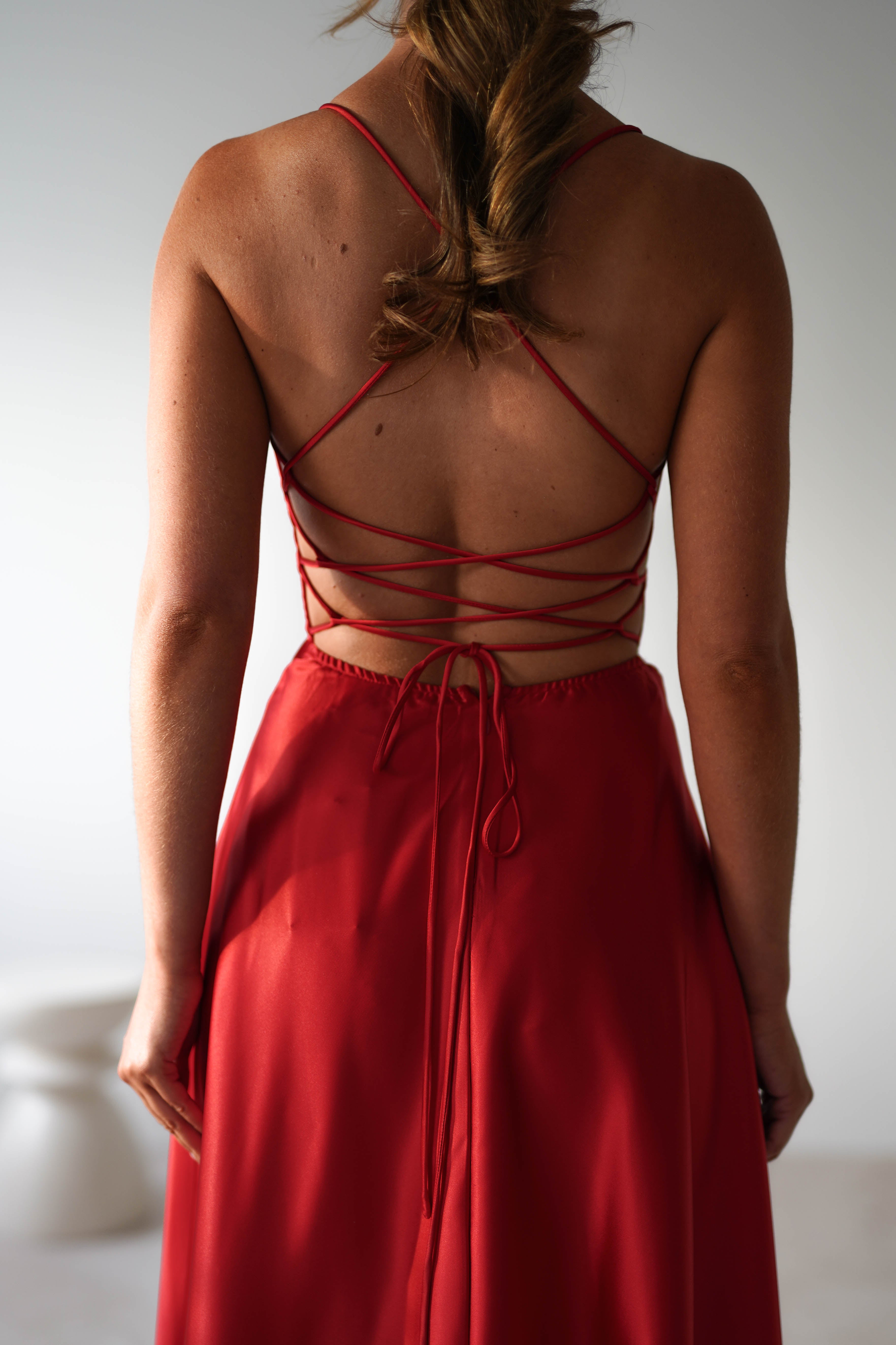 Leelie Silky Satin Maxi Gown | Red - Oh Hello Clothing