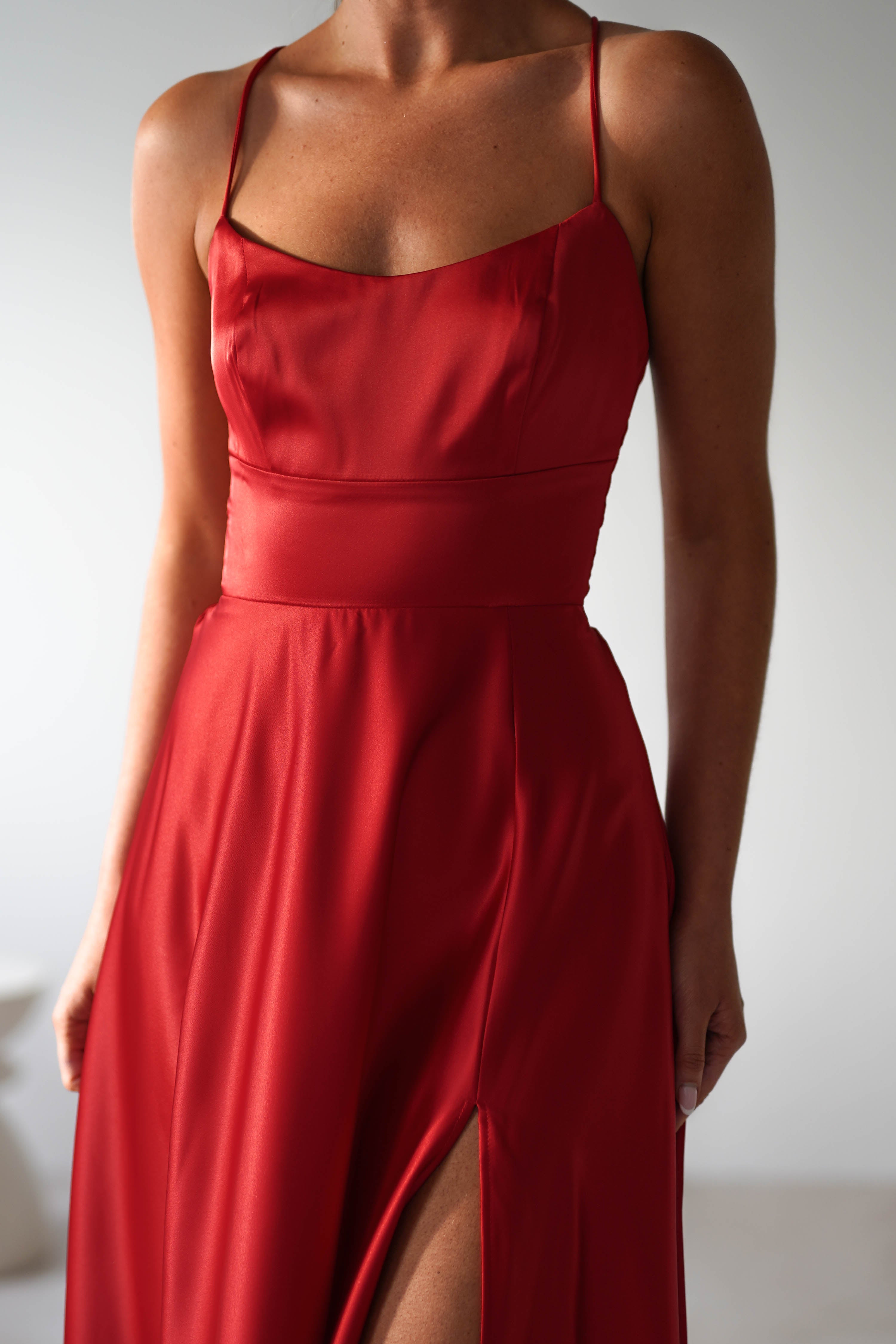 Leelie Silky Satin Maxi Gown | Red - Oh Hello Clothing