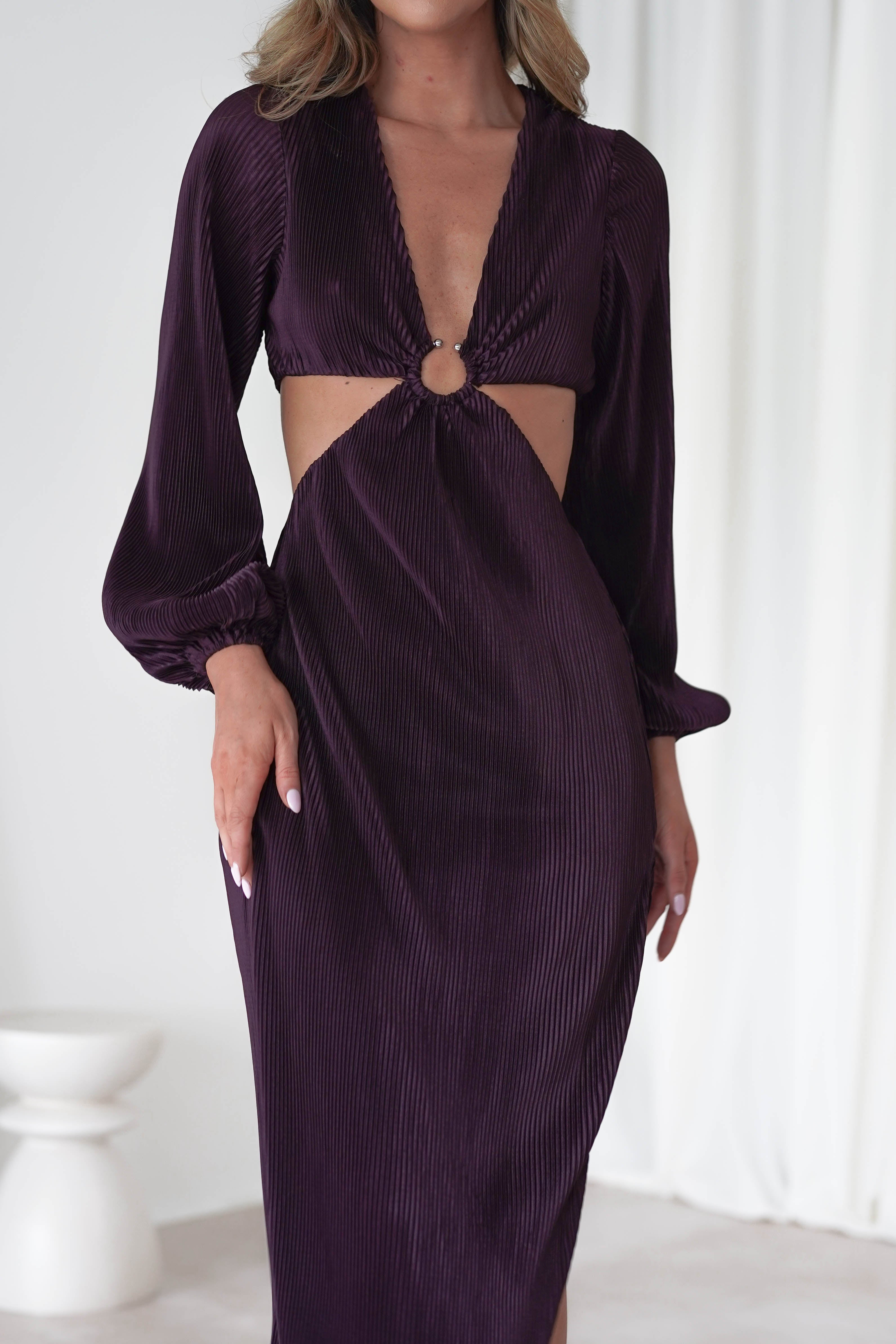 Lennon Ribbed Cut Out Maxi Dress| Dark Purple | Oh Hello Clothing | S (8)