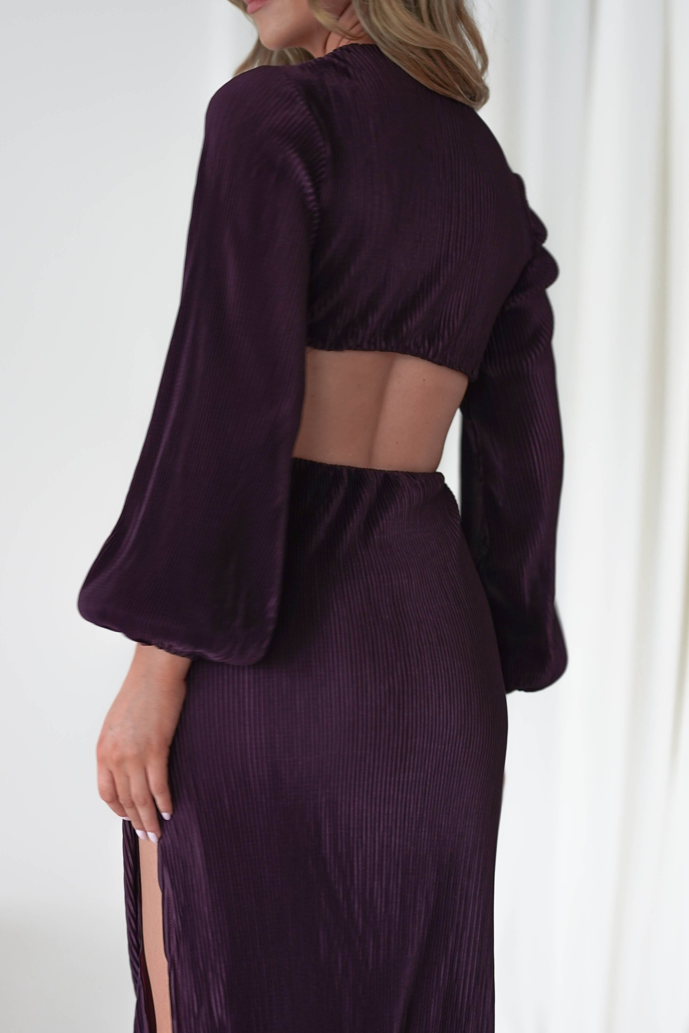 Lennon Ribbed Cut Out Maxi Dress| Dark Purple | Oh Hello Clothing | S (8)