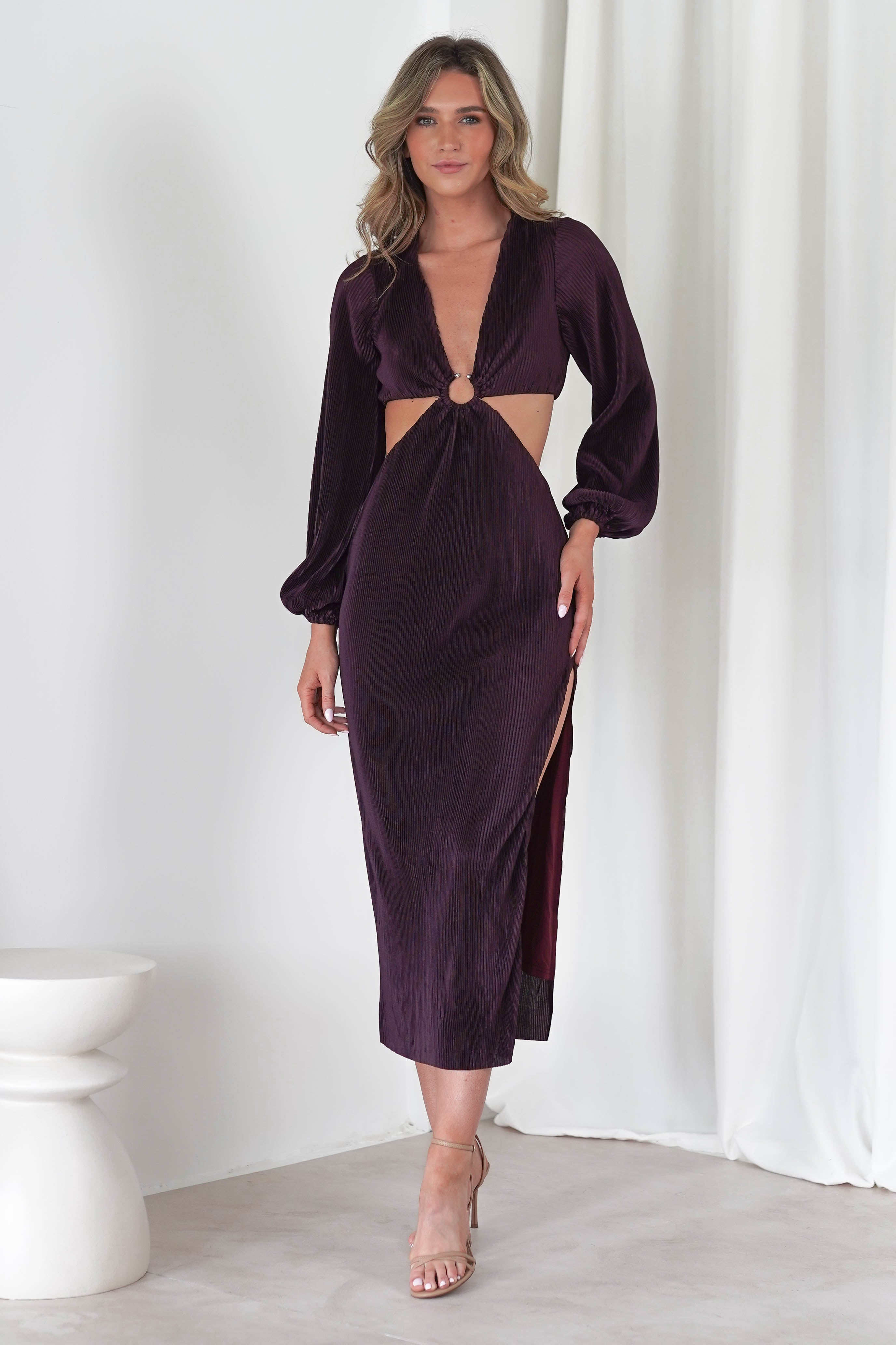 Lennon Ribbed Cut Out Maxi Dress| Dark Purple | Oh Hello Clothing | S (8)