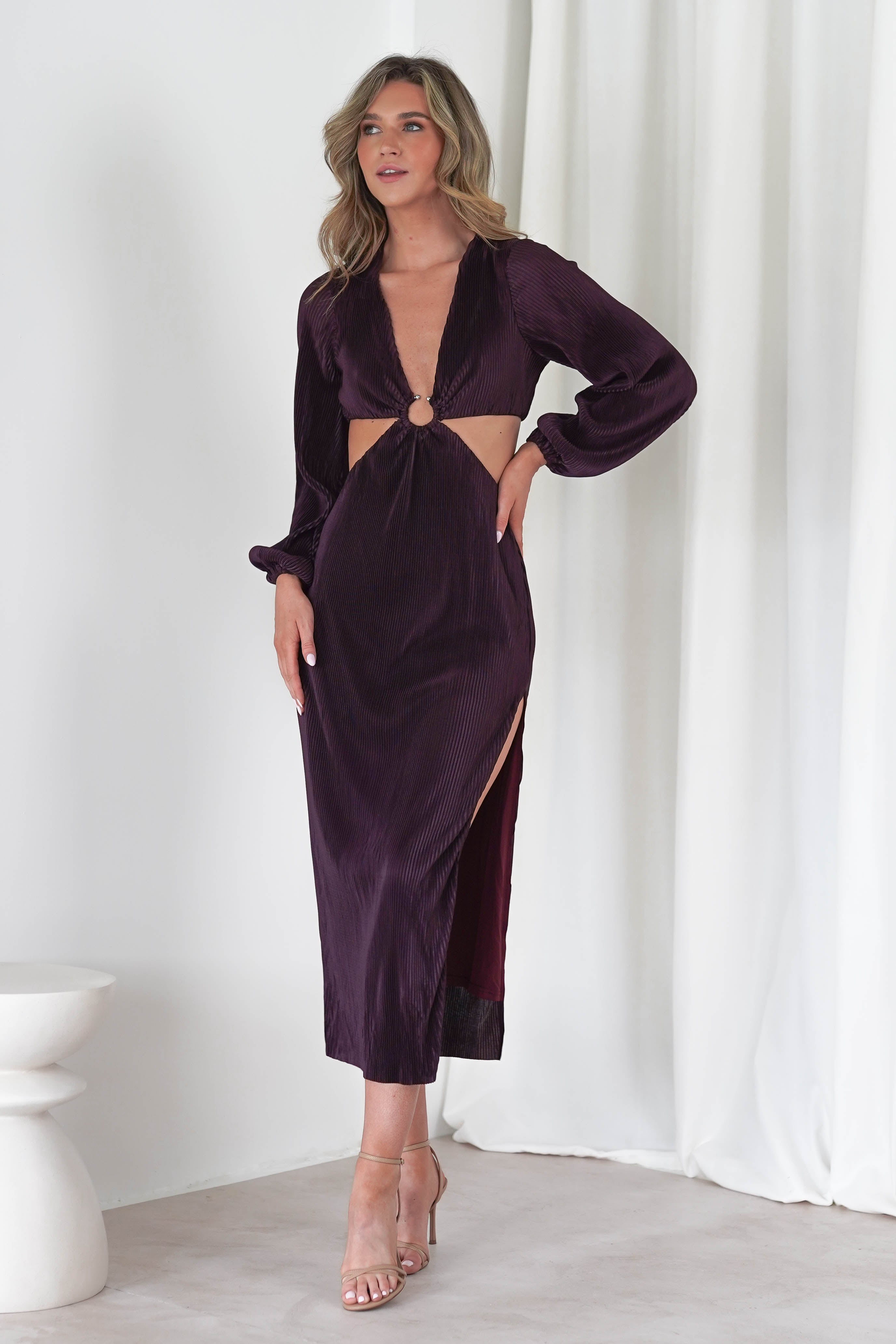 Lennon Ribbed Cut Out Maxi Dress| Dark Purple | Oh Hello Clothing | S (8)