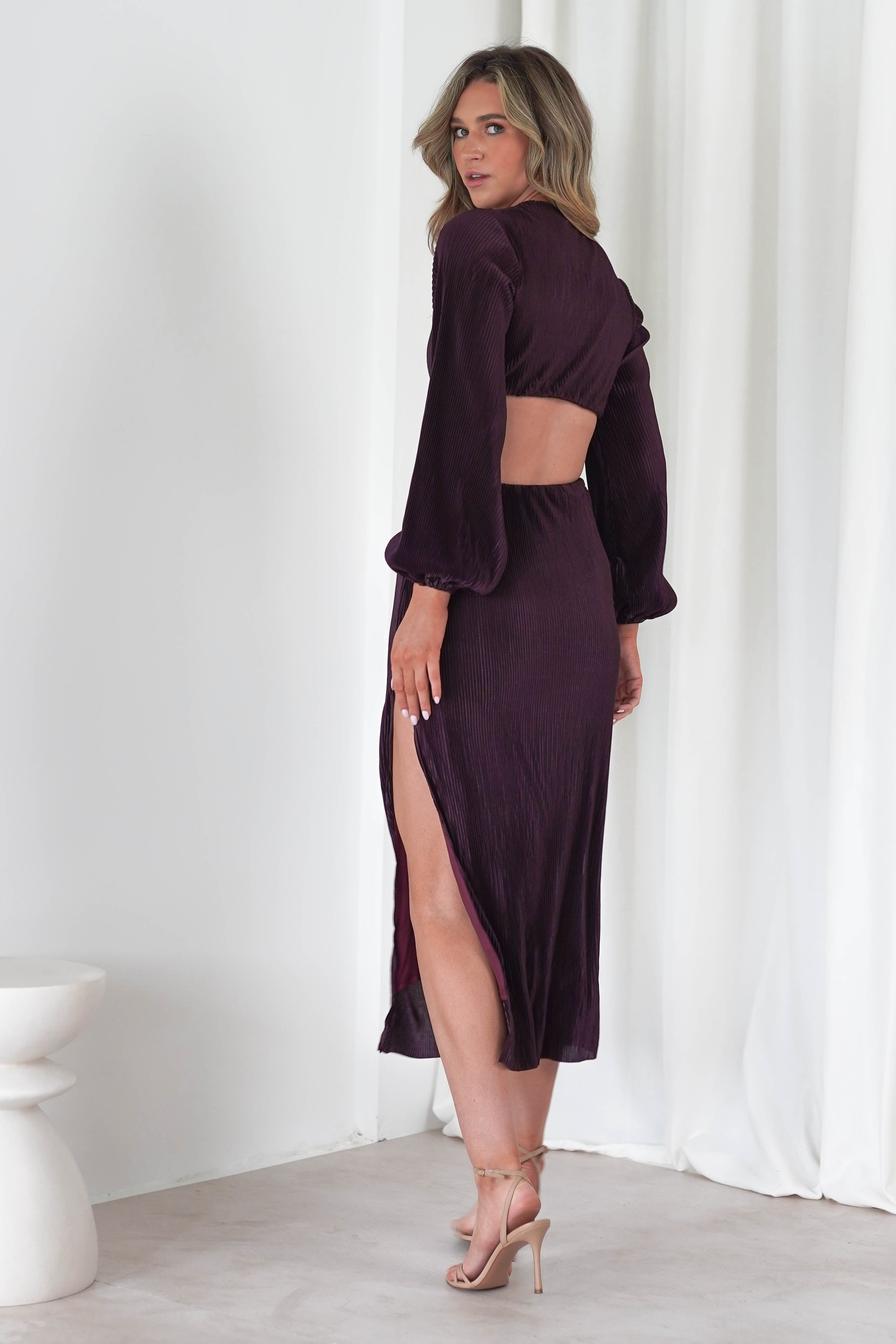 Lennon Ribbed Cut Out Maxi Dress| Dark Purple | Oh Hello Clothing | S (8)