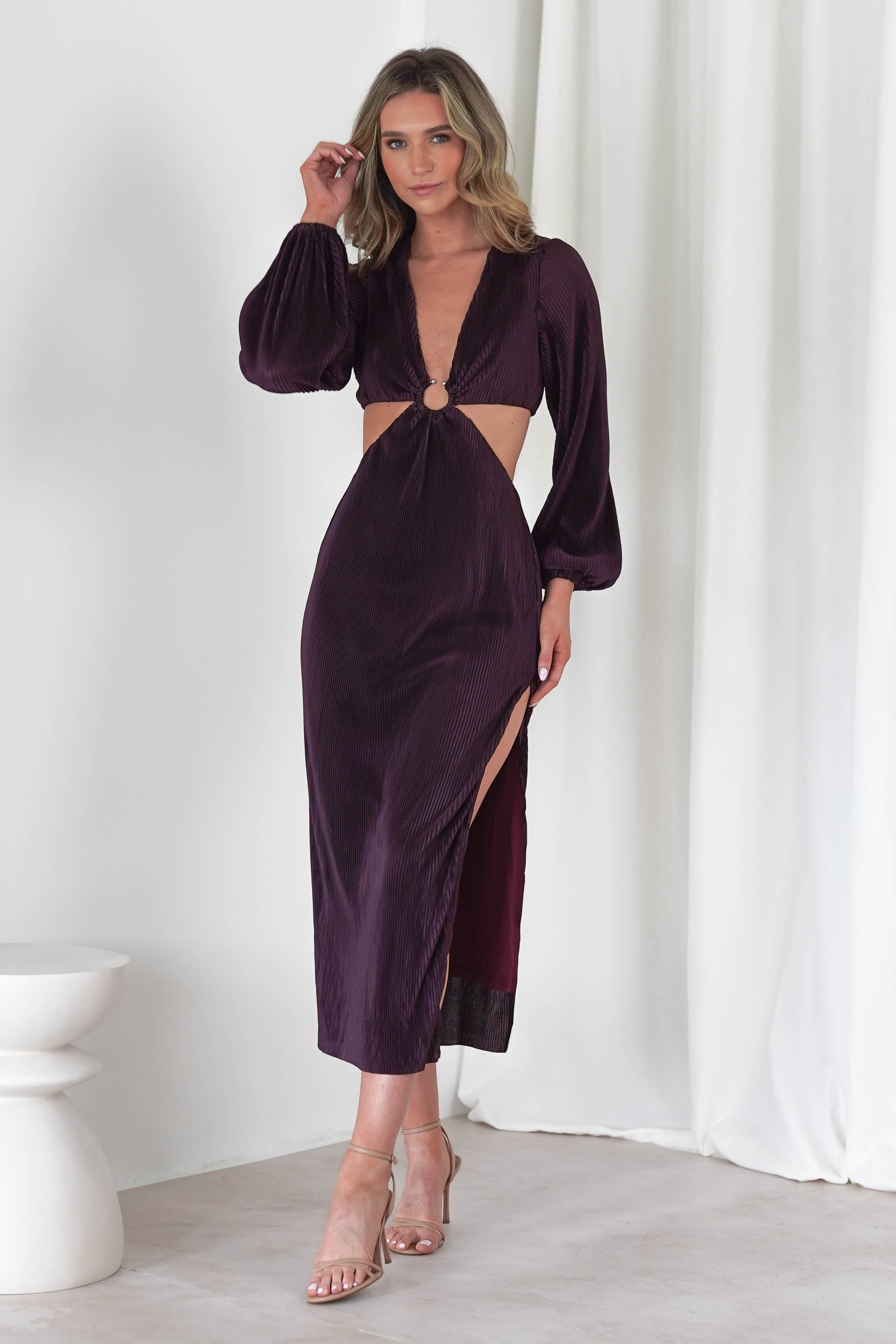 Lennon Ribbed Cut Out Maxi Dress| Dark Purple | Oh Hello Clothing | S (8)