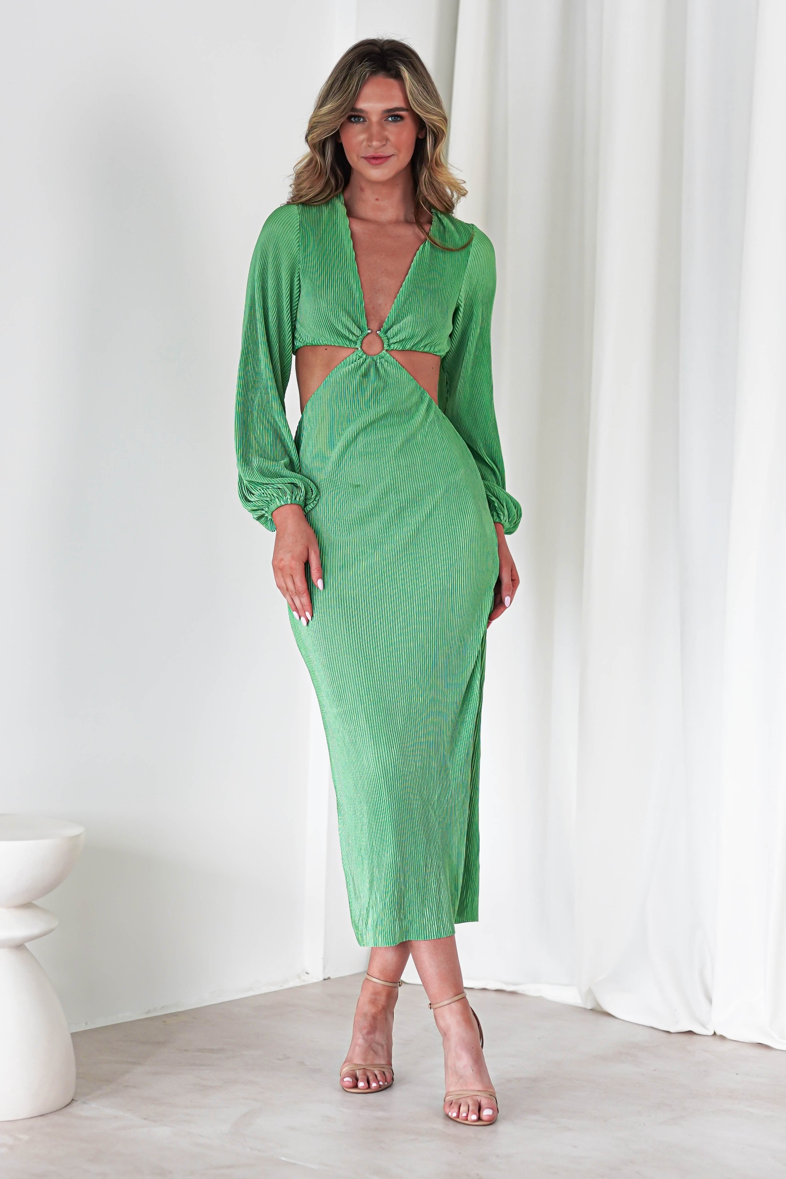 Lennon Ribbed Cut Out Maxi Dress| Green | Oh Hello Clothing | S (8)