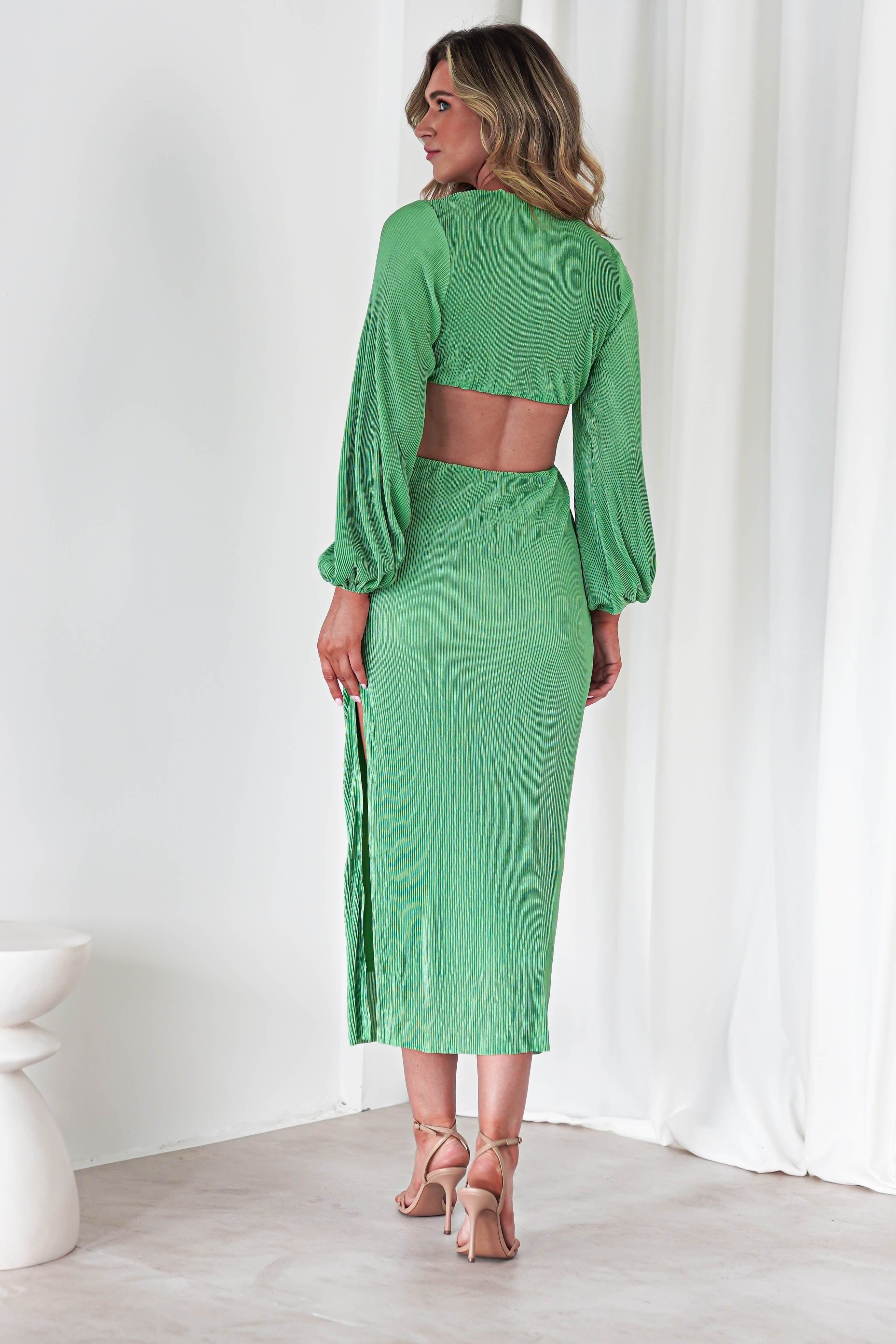 Lennon Ribbed Cut Out Maxi Dress| Green | Oh Hello Clothing | S (8)
