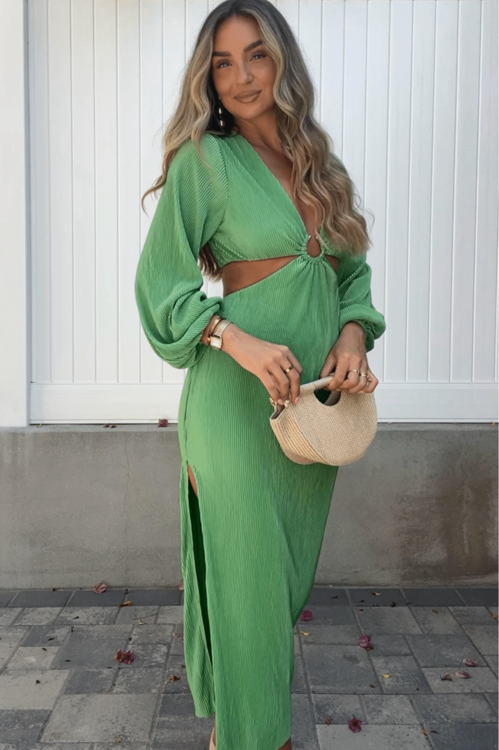 Lennon Ribbed Cut Out Maxi Dress| Green | Oh Hello Clothing | S (8)